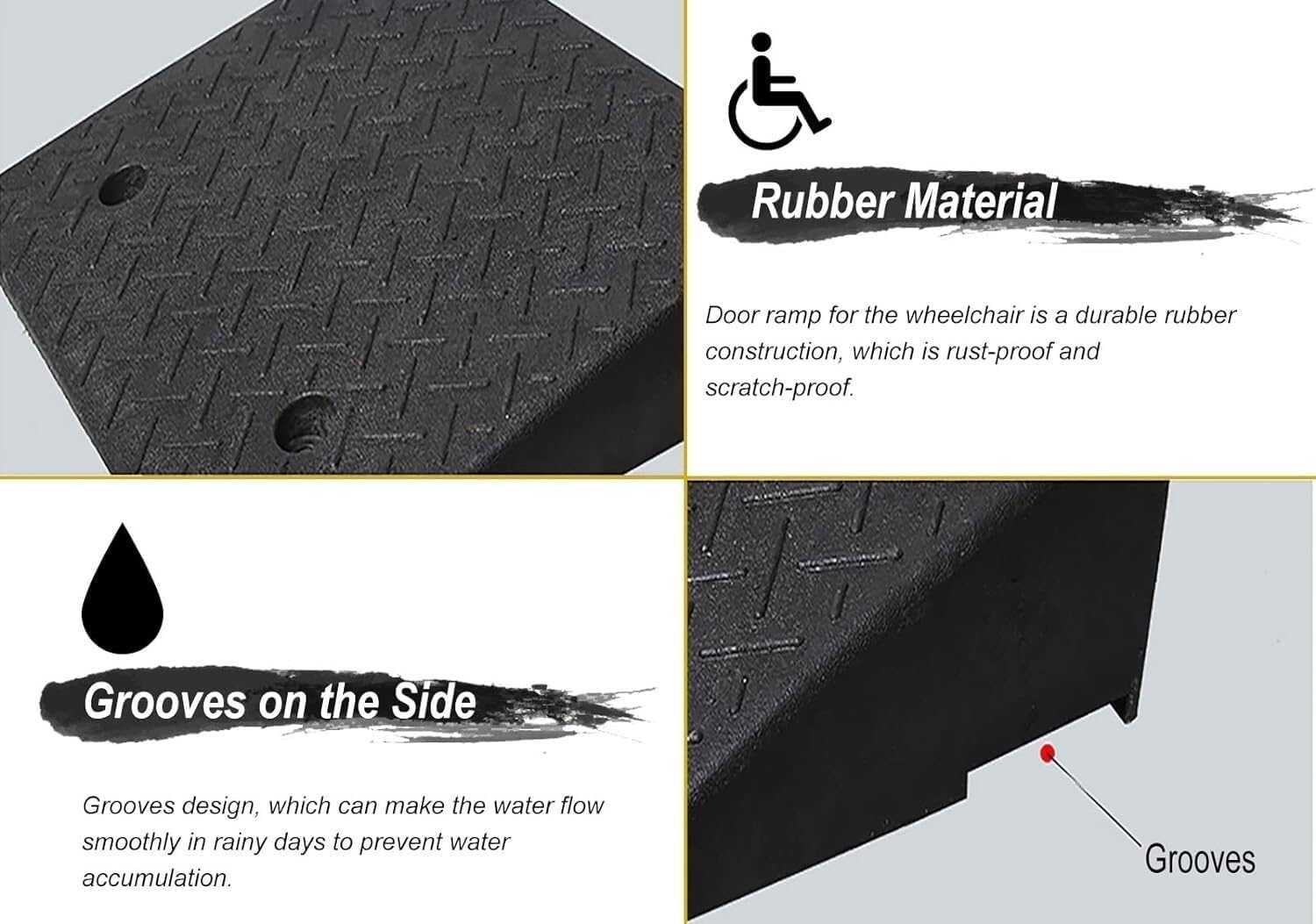 Heavy Duty Rubber Curb Ramp, 4In/5In/6In/7In/8In Rise, 7000Lbs Load Capacity, Threshold Ramp for Cars, Wheelchairs, Scooters, Lawn Mowers, 18Cm/7In Rise(12cm/5in Rise)