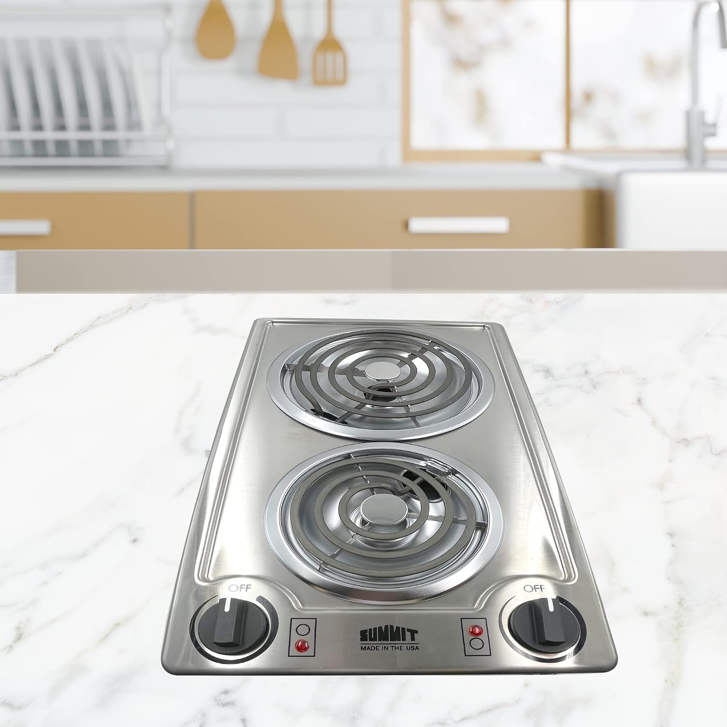 Summit 12' 2 Burner Electric Cooktop 115 Volt Coil Electric Cooktop, ADA compliant, Stainless Steel- CCE213SS