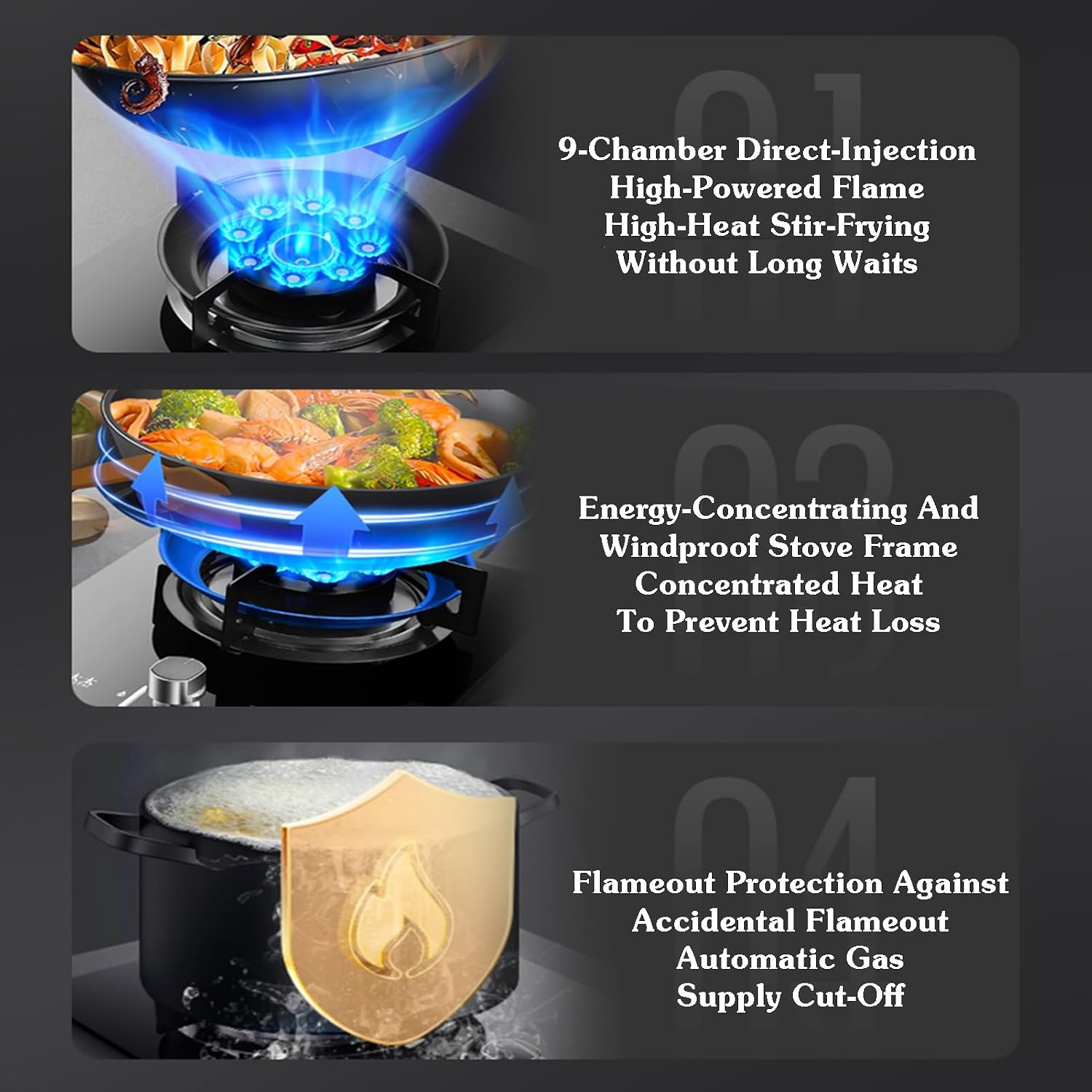 Gas Cooker 1 Burner,5.2kw 9-Cavity High Fire Cooktops,Stainless Steel Glass Top Wok Burner,NG/LPG Gas Source Kit,with Flameout Protection,for Home Kitchen(LPG)