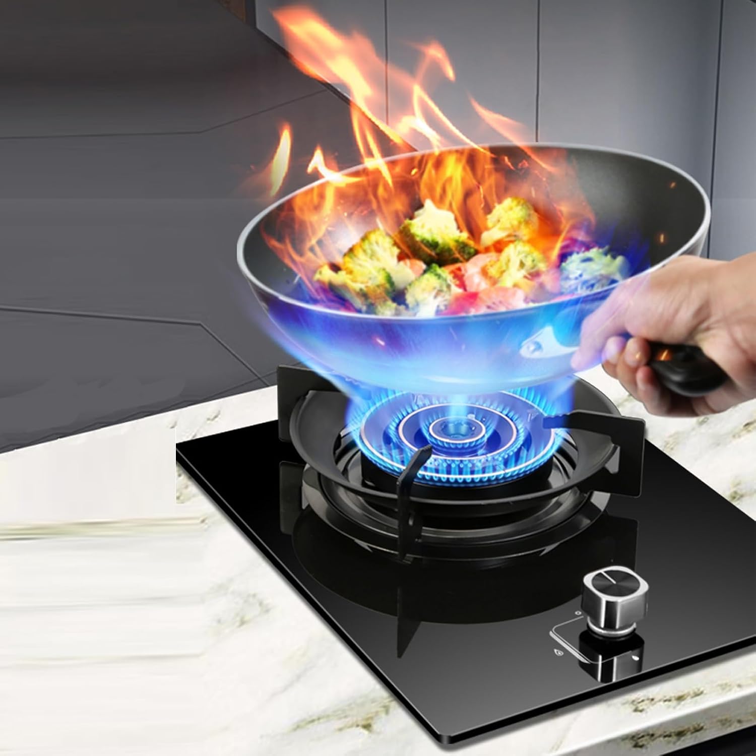 Gas Cooktop with 1 Burner,Kitchen Counter Top Stove,5.2KW Nine-Cavity High-fire,NG/LPG Gas Conversion Stove,with Flameout Protection(NG)