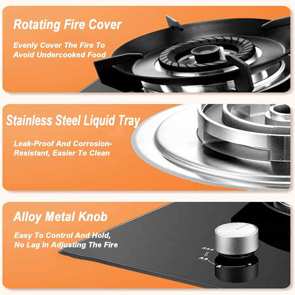 Gas Stove 1 Burner,5KW Rotary Fire,Black Tempered Glass Cast Iron Pot Support,Natural Gas/liquefied Gas Conversion Stove,with Flameout Protection(NG)