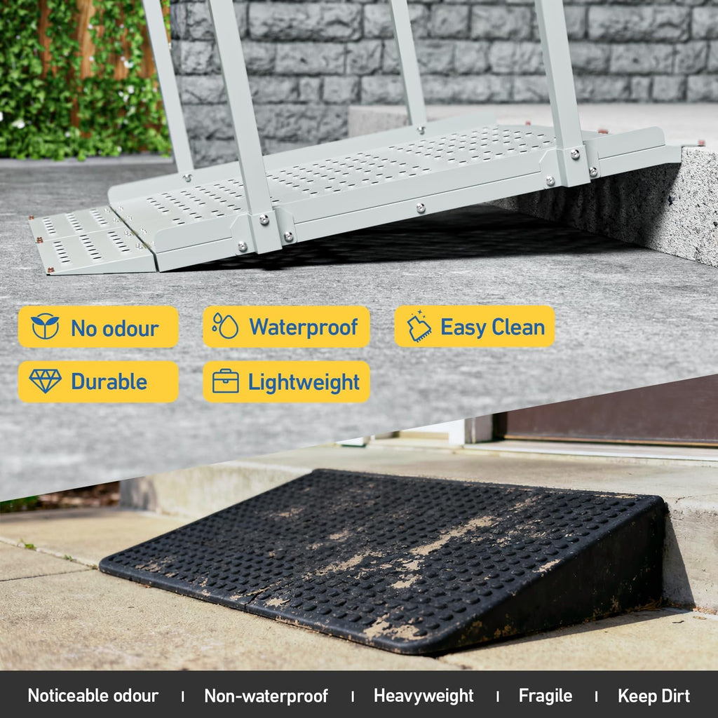 Portable Wheelchair Ramp with Handrails, Non-Slip Iron Handicap Ramp 440lbs Load Capacity, 39-inch Length Wheelchair Ramp for Home Steps, Stairs, Doorways and Curbs
