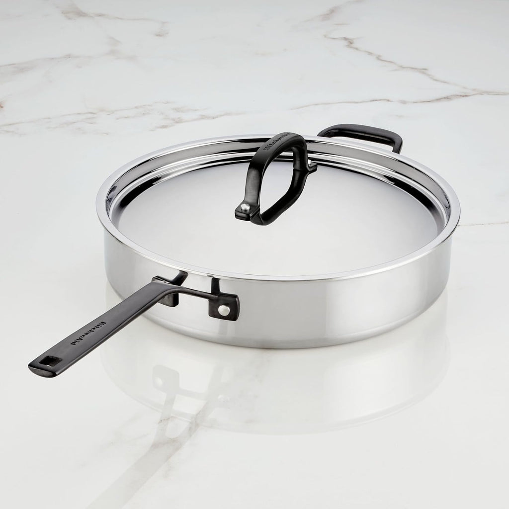 KitchenAid 5-Ply Clad Stainless Steel Stainless Steel Induction Saute Pan with Lid, 5 Quart - Polished Stainless Steel