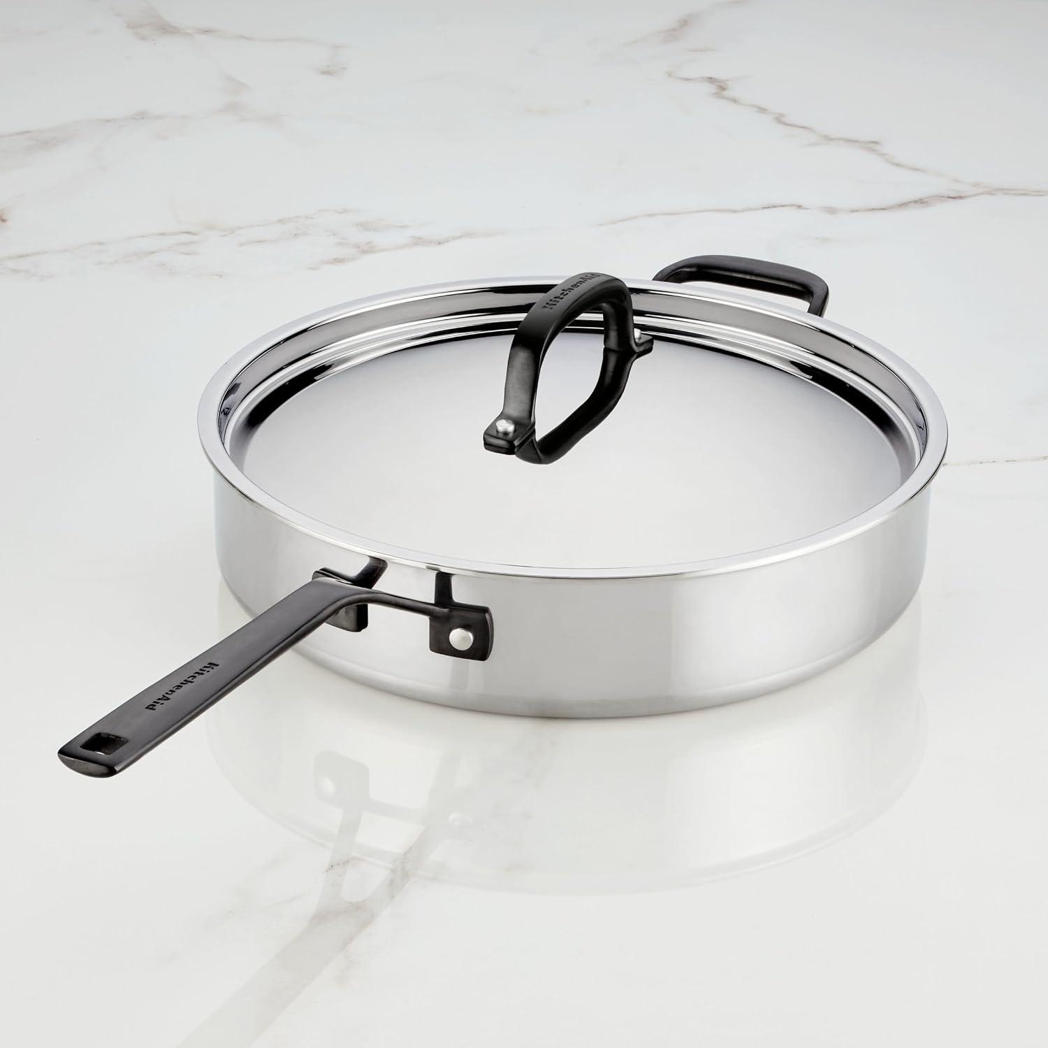 KitchenAid 5-Ply Clad Stainless Steel Stainless Steel Induction Saute Pan with Lid, 5 Quart - Polished Stainless Steel