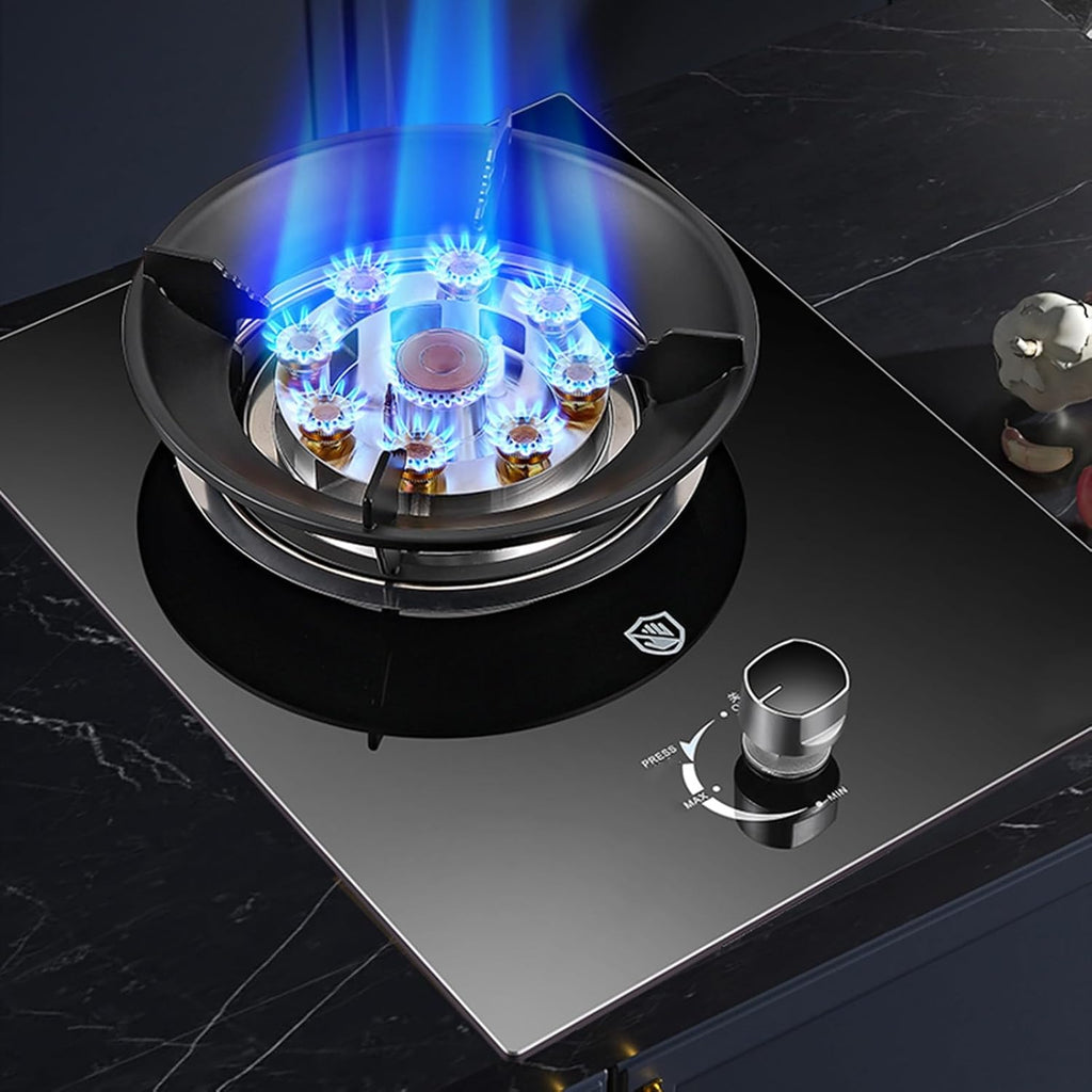 Black Single Burner Gas Stove5.2kW 9-Cavity Wok Burner,Tempered Glass Top with Flameout Protection,for Home and Outdoor Cooking(NG)