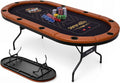 SereneLife 7ft Poker Table for 10 Players - Heavy Duty Oval Texas Hold'em Casino Table for Game Room, 25mm Reinforced Metal Legs, Durable Black PVC Rail, 10 Deep Cup Holders & Professional Layout