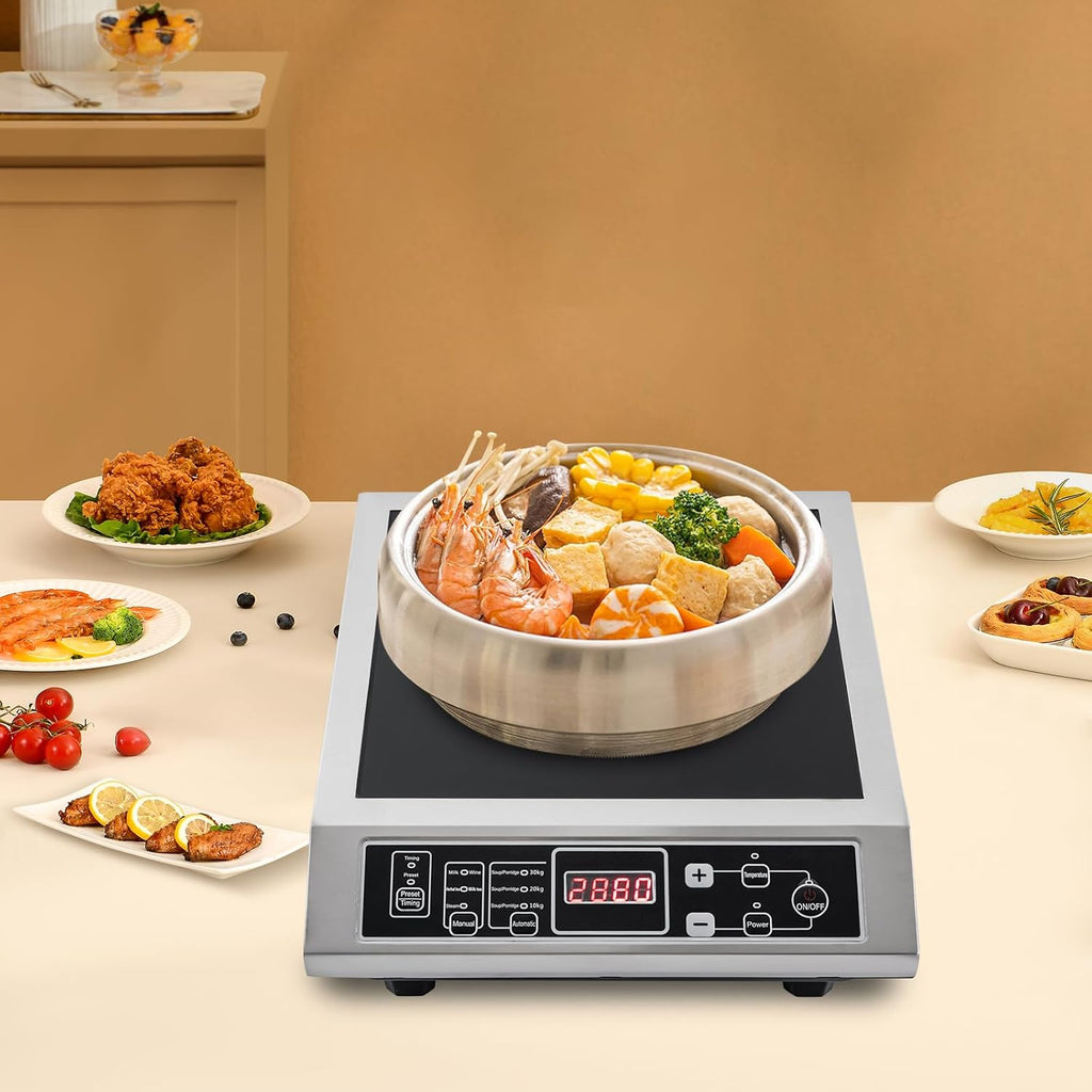 3500W/110V Commercial Induction Cooktop, 8 Power/Temp LevelsProfessional Portable Countertop Burner Stainless Steel Burner Induction Cooktop with Timer Temperature Control for Restaurant Home