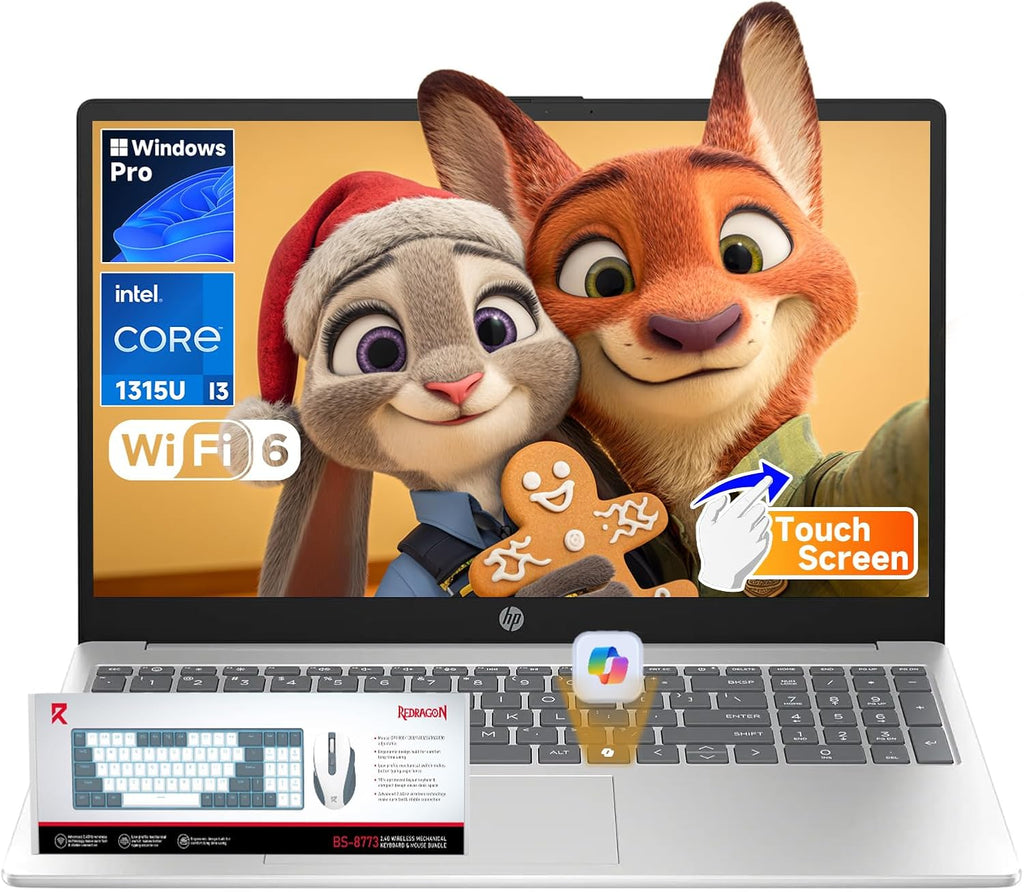 HP 15.6' Touch Screen Laptop 2026-13th Gen Intel i3-1315U(Up to 4.5GHz),15.6 inch Anti-Glare Display, Wins 11 Pro, Wi-Fi 6, AI Copilot for Business & School, Patented KB Kit (16GB RAM + 512GB SSD)