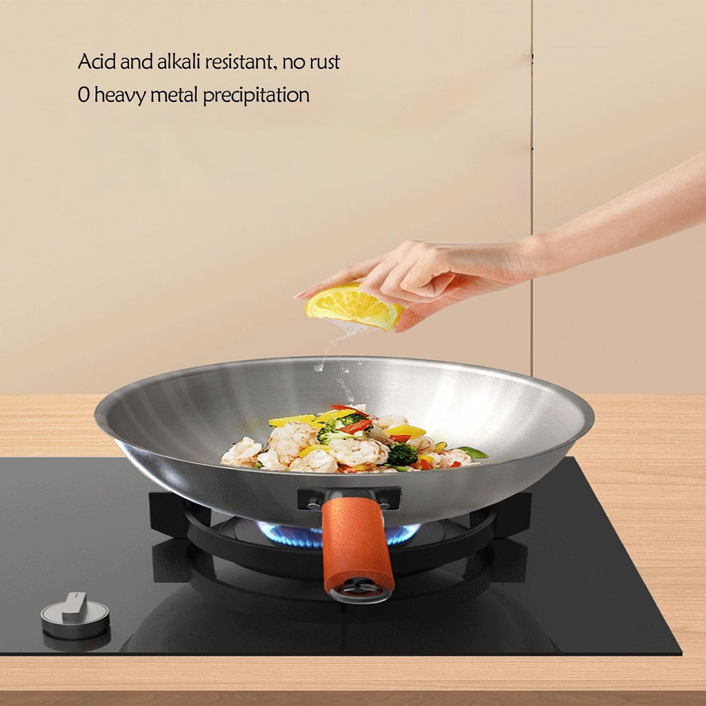 Pure Titanium Wok Titanium Wok Uncoated Flat Bottom Non-Stick Pan,Woks & Stir Fry Pans with Stay-Cool Handle,Flat Bottom Wok Suits for Induction, Electric, All Stoves,