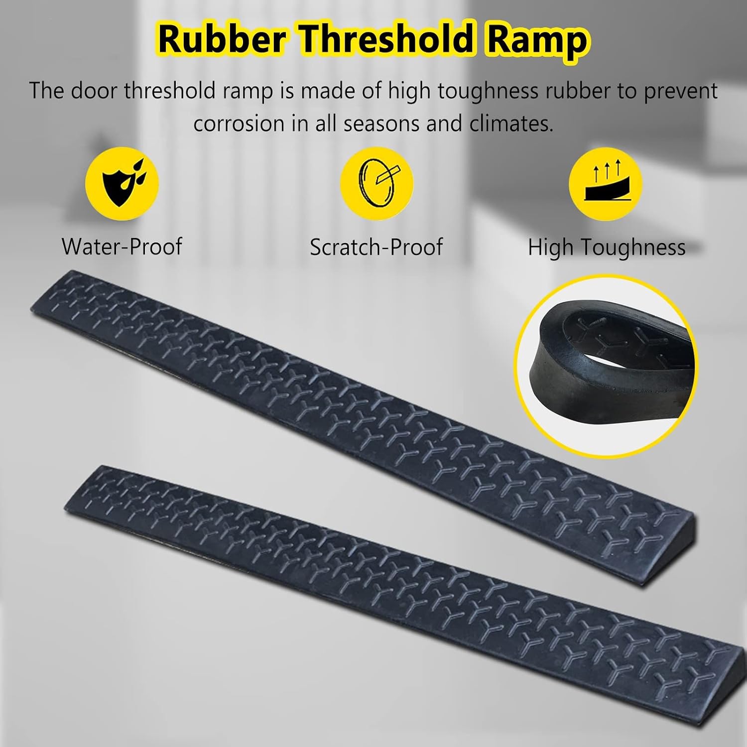 Rubber Threshold Ramp for Wheelchairs 5 CM Rise Indoor Outdoor Entry Slope Home Garden Yard Sliding Glass Doors Steps 100x9x3.5cm