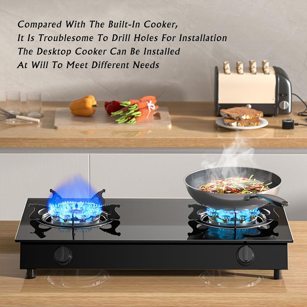 Propane Stove 2 Burners Portable Propane Stove,14330.4BTU High Power Tempered Glass Gas Cooktop for RV Outdoor Kitchen and Apartment (Color : NG, Size : Style 1)
