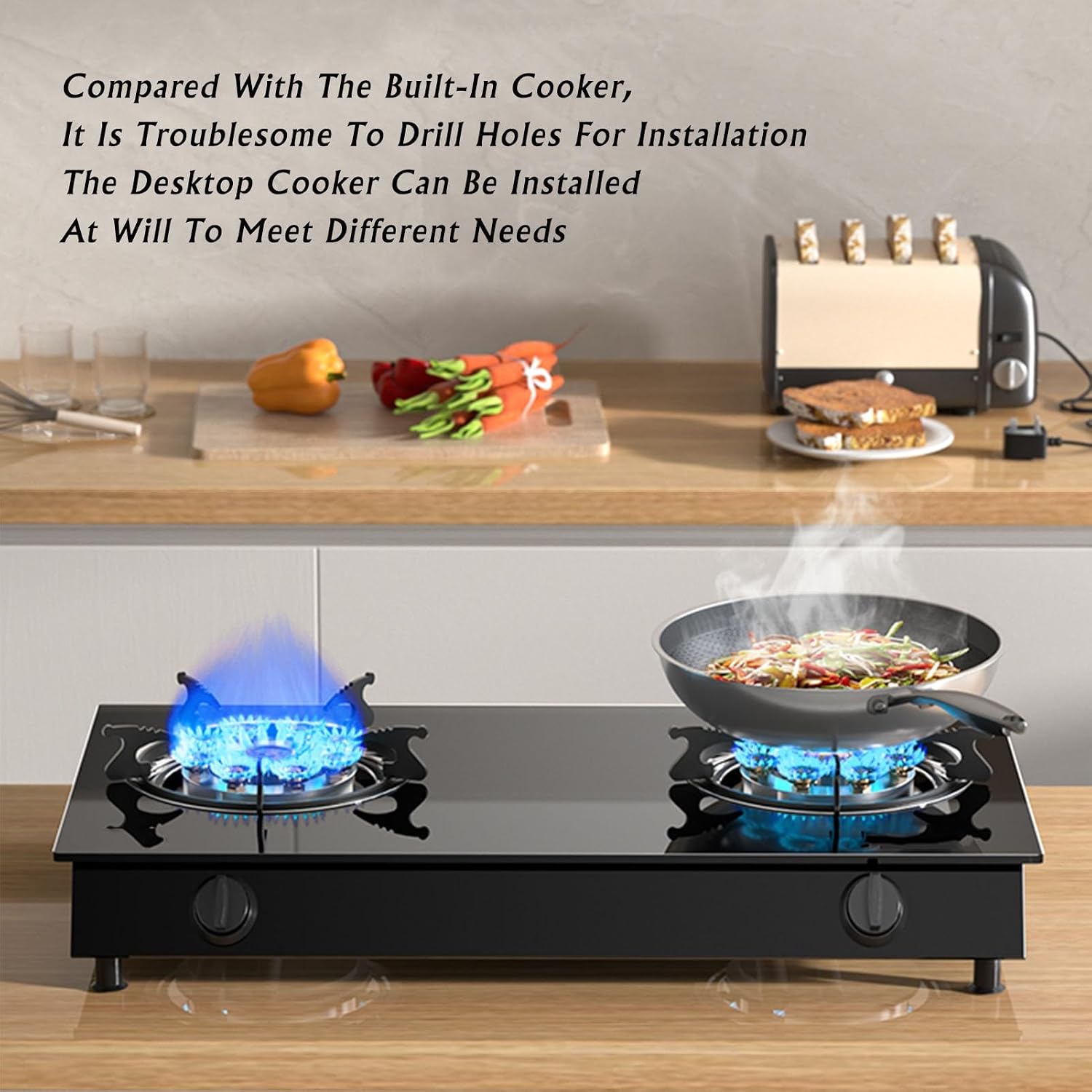 Propane Stove 2 Burners Portable Propane Stove,14330.4BTU High Power Tempered Glass Gas Cooktop for Home Use Food Stalls and Canteens (Color : LPG, Size : Style 1)