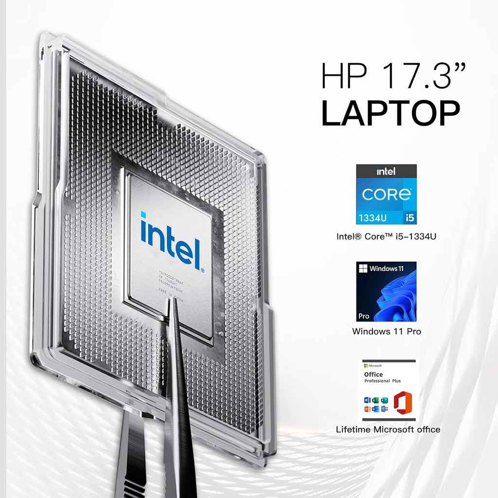 HP 17 Laptop Computer for Business and Students, Office Lifetime, 17.3' HD+ Display, Intel 10-Core i5-1334U, Fingerprint, Backlit KB, Win11 Pro, External DVD Drive, Numeric Keypad (64GB RAM | 2TB SSD)