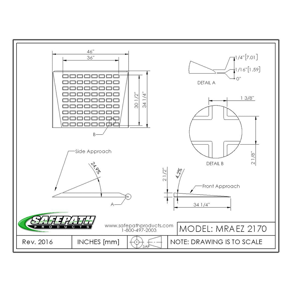 SafePath EZ Edge Rubber Threshold Ramps for Doorways, Scooter and Wheelchair Ramp, Door Entry Ramp, Non Slip Surface Threshold Ramp, ADA Compliant Ramps, Made in USA - 2-1/2' H x 30' D x 46' L