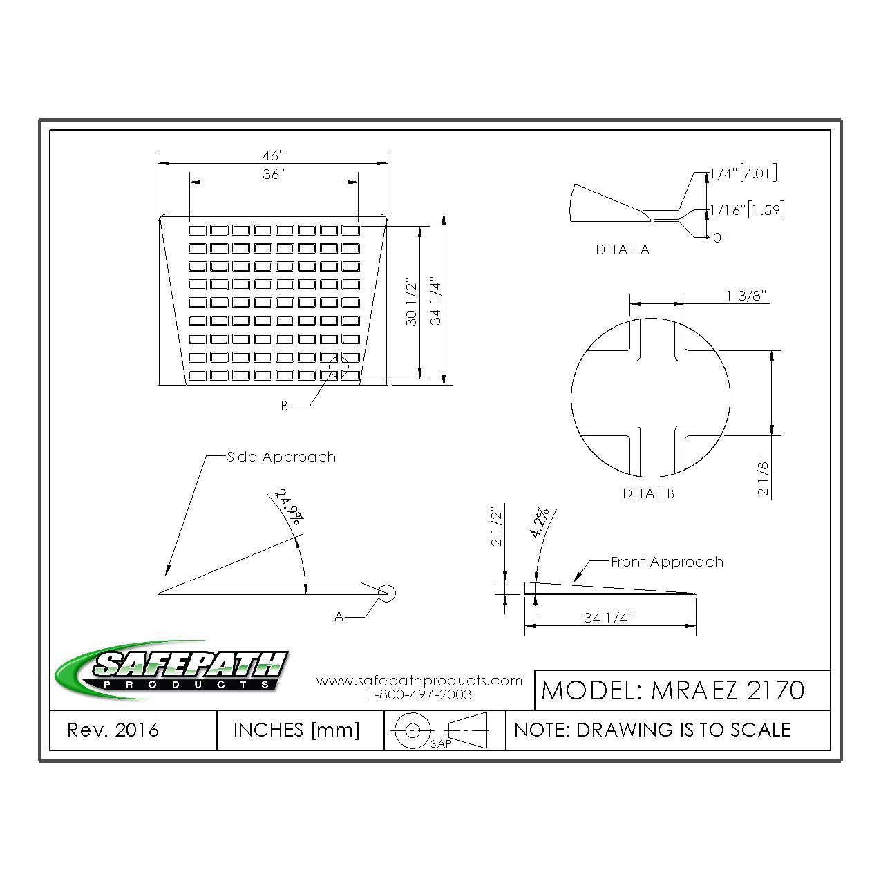 SafePath EZ Edge Rubber Threshold Ramps for Doorways, Scooter and Wheelchair Ramp, Door Entry Ramp, Non Slip Surface Threshold Ramp, ADA Compliant Ramps, Made in USA - 2-1/2' H x 30' D x 46' L