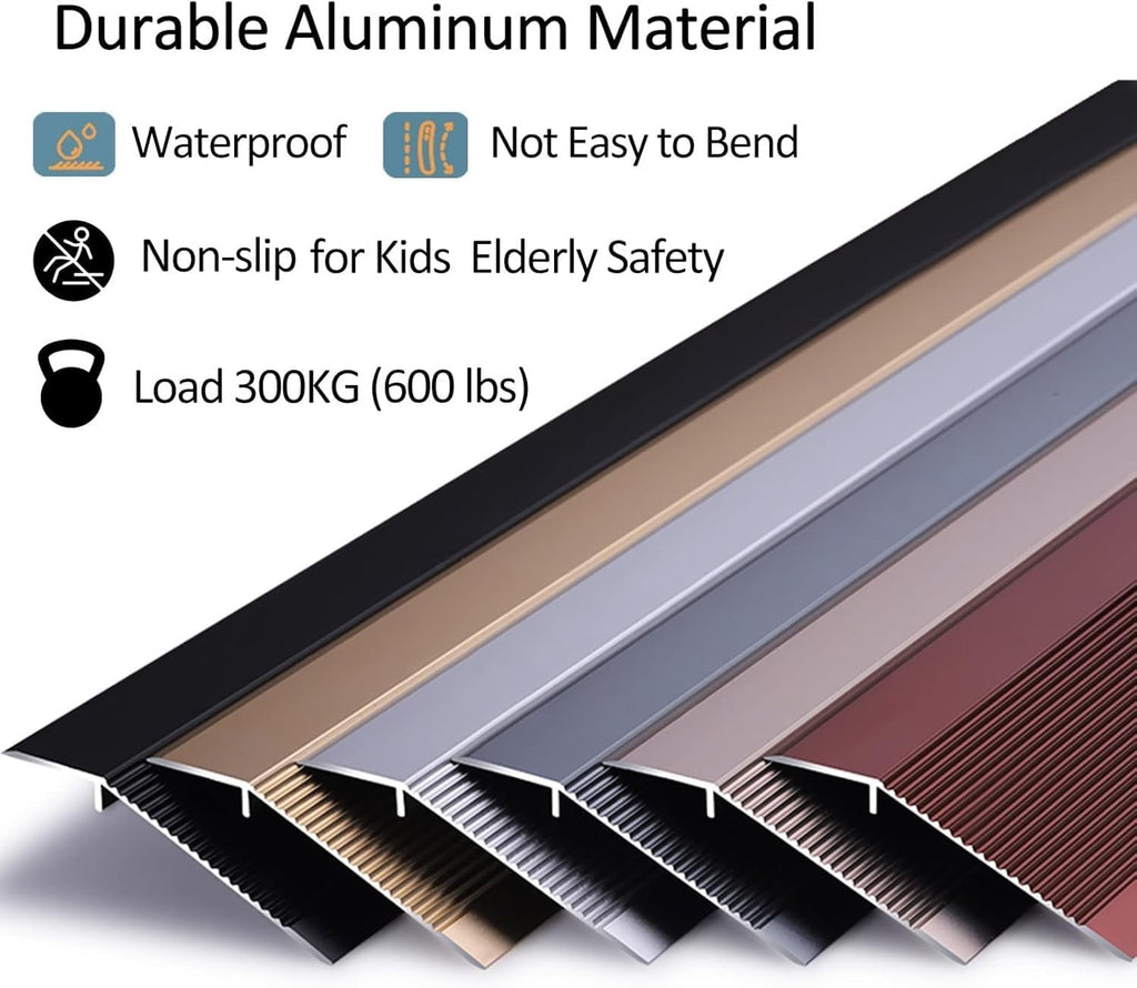 Door Strip 4inch Wide Floor Transition Strip Threshold Ramps for Doorways, Flooring Edge Trim, Wood to Vinyl, Metal Aluminum(Silver,140cm/55.1in/4.6ft)