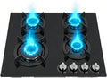23Inch 4 Burner Built-In Lpg Gas Stovetop,Drop-In Gas Hob with Independent Control Knobs&Backfire Protection,Black Tempered GlassGas Cooktop