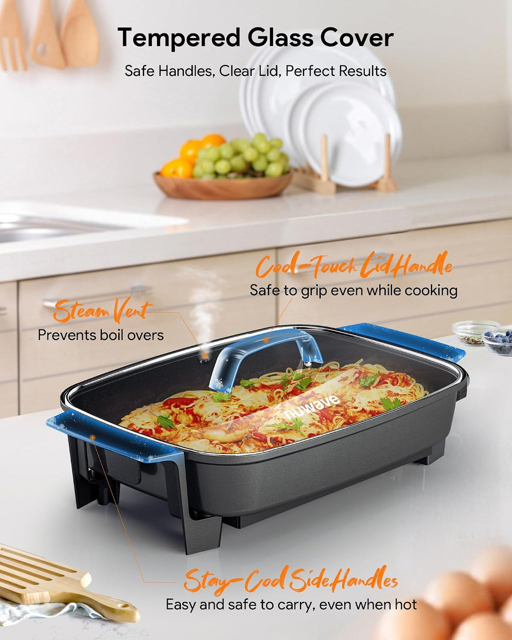 Nuwave Medley XL Digital Electric Skillet, Family Size Griddle w/Glass Lid, 2025 New & Improved Precision Heating, 100°-425°F, PFAS Free G11 Nonstick Ceramic Coating, Portable Hot Plate, 7qt Capacity