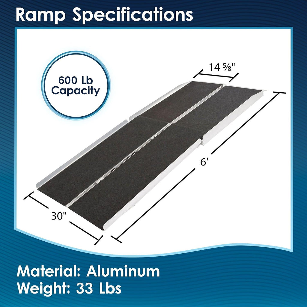 6' Portable Wheelchair Ramp for Home Steps & Entry, 600 lb Capacity, Folding, Non-Slip, for Scooter, Walker, Rollator, Silver Spring