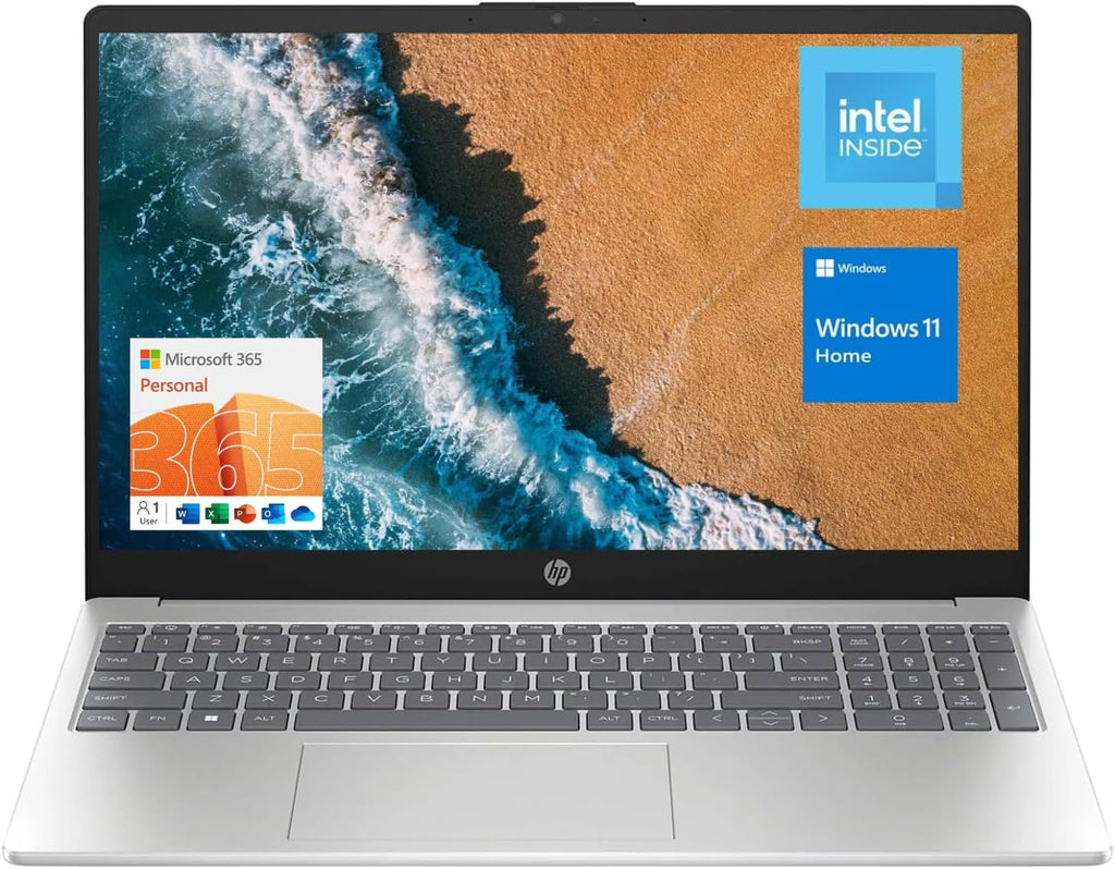 HP 15.6' Portable Laptop, HD Display, Intel Quad-Core N200 Processor, 16GB RAM, 128GB Storage, Wi-Fi 6, Webcam, HDMI, Numeric Keypad, Windows 11 Home, Silver (Renewed)