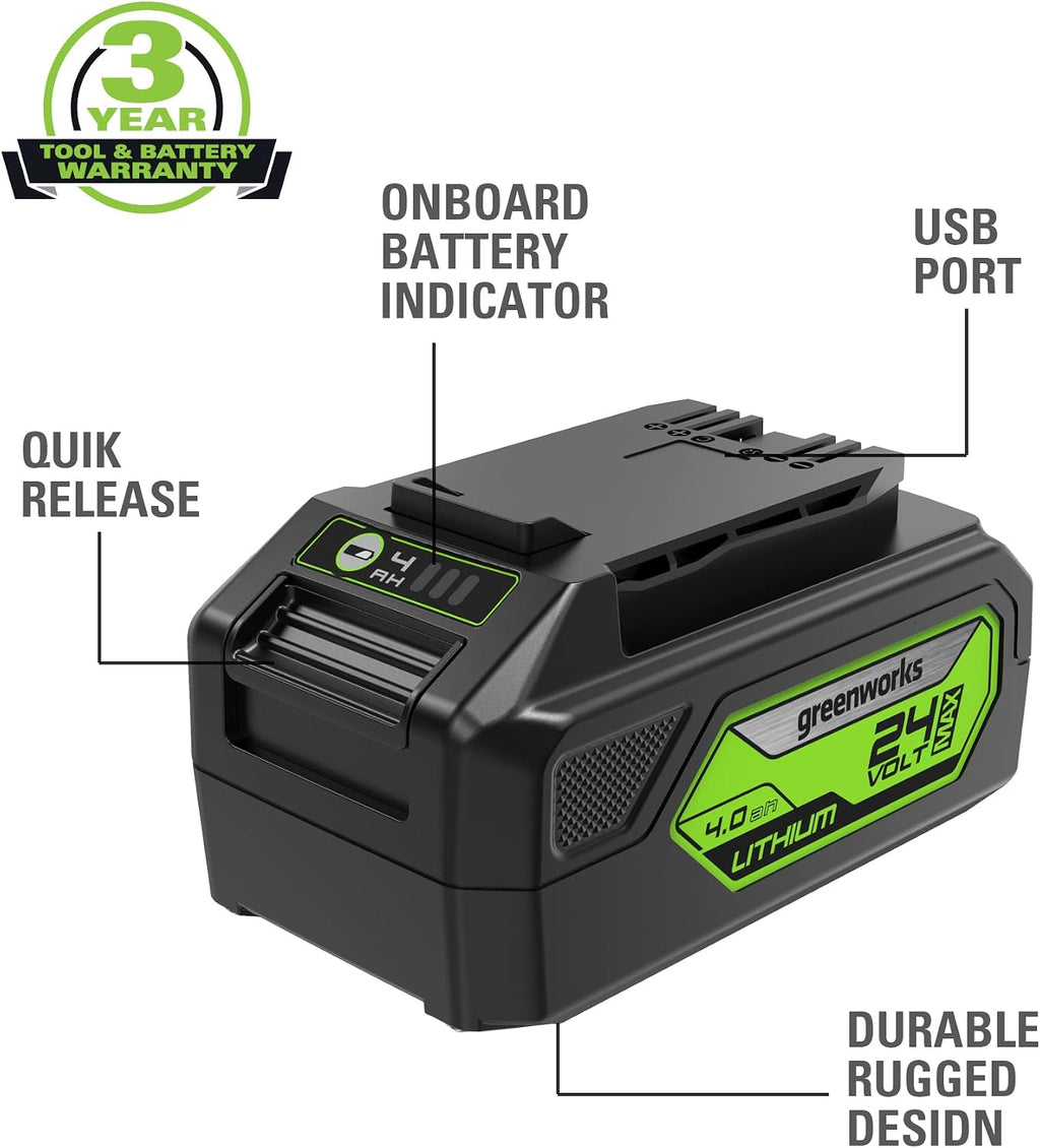 Greenworks 24V 4.0Ah USB Battery (2-Pack) Starter Kit + Dual Port Rapid Charger (Genuine Greenworks Parts)