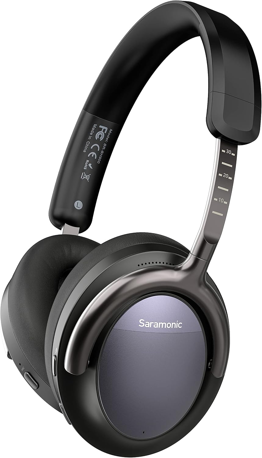 Saramonic SR-BH900 | Advanced Wireless Bluetooth 5.0 ANC and CVC 8.0 Noise-Cancelling Over-Ear Headphones with 40mm Drivers and Leather Earpads