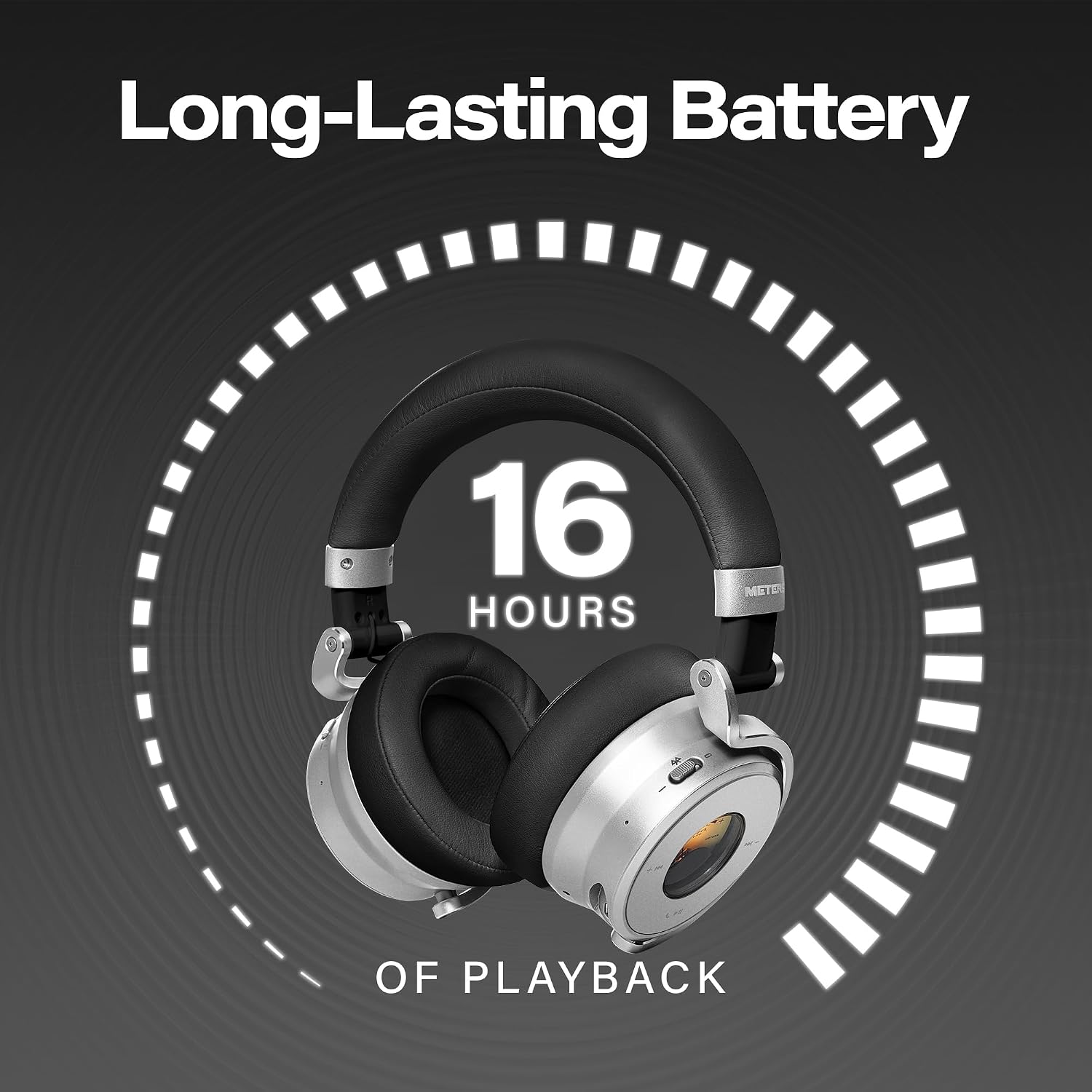 Meters OV-1-B-C Over-Ear Wireless Headphones with Active Noise Cancellation - Studio-Quality Sound with 16-Hour Playback & VU Display - Bluetooth 5.0, App-Controlled, 40mm Drivers (Black)