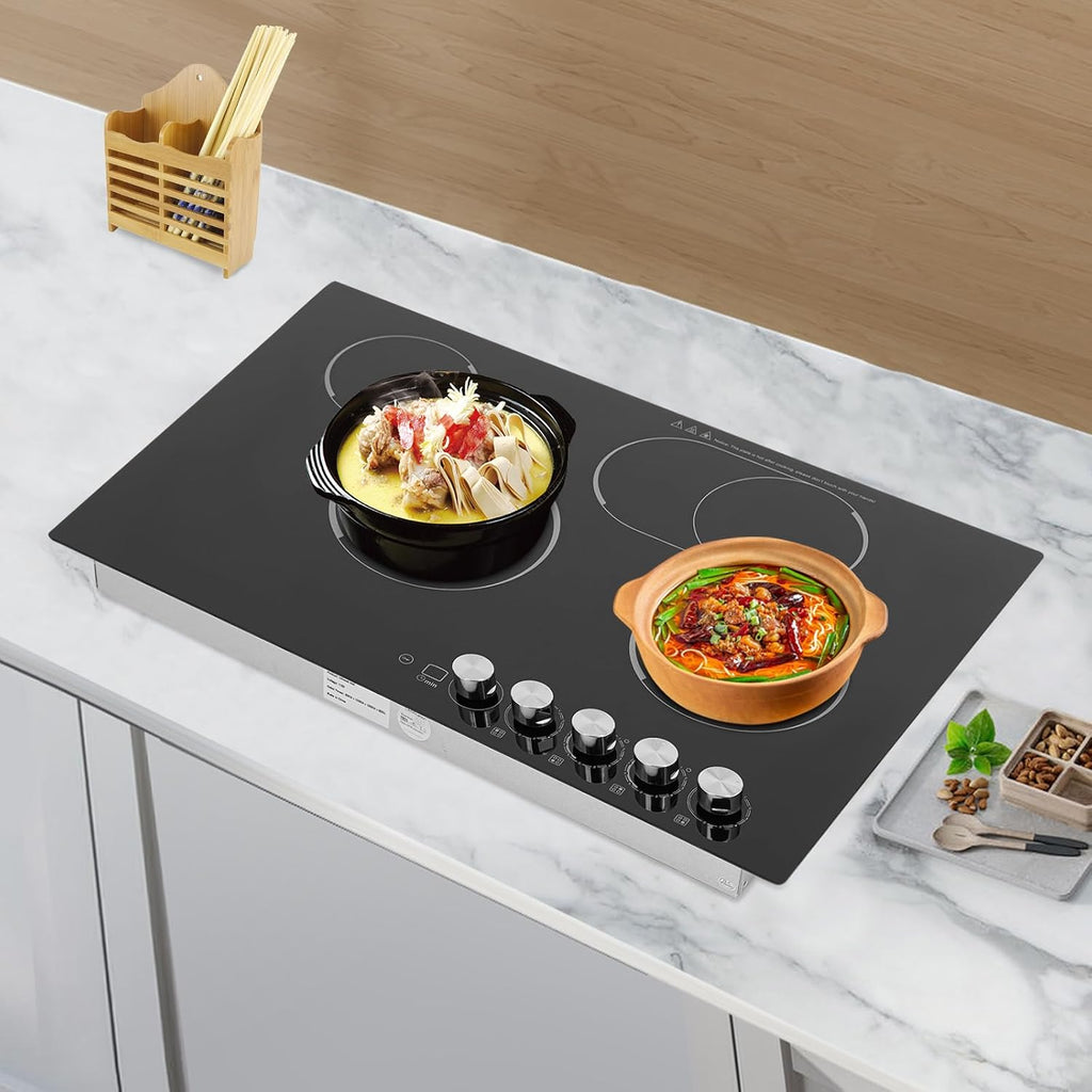 Electric Ceramic Cooktop 4 Burners, 110V Electric Stove Top Firepower Gears Adjustable with LED Display&Child Safety Lock, for Kitchen Hotel Restaurant (4-Burners, C53-M)