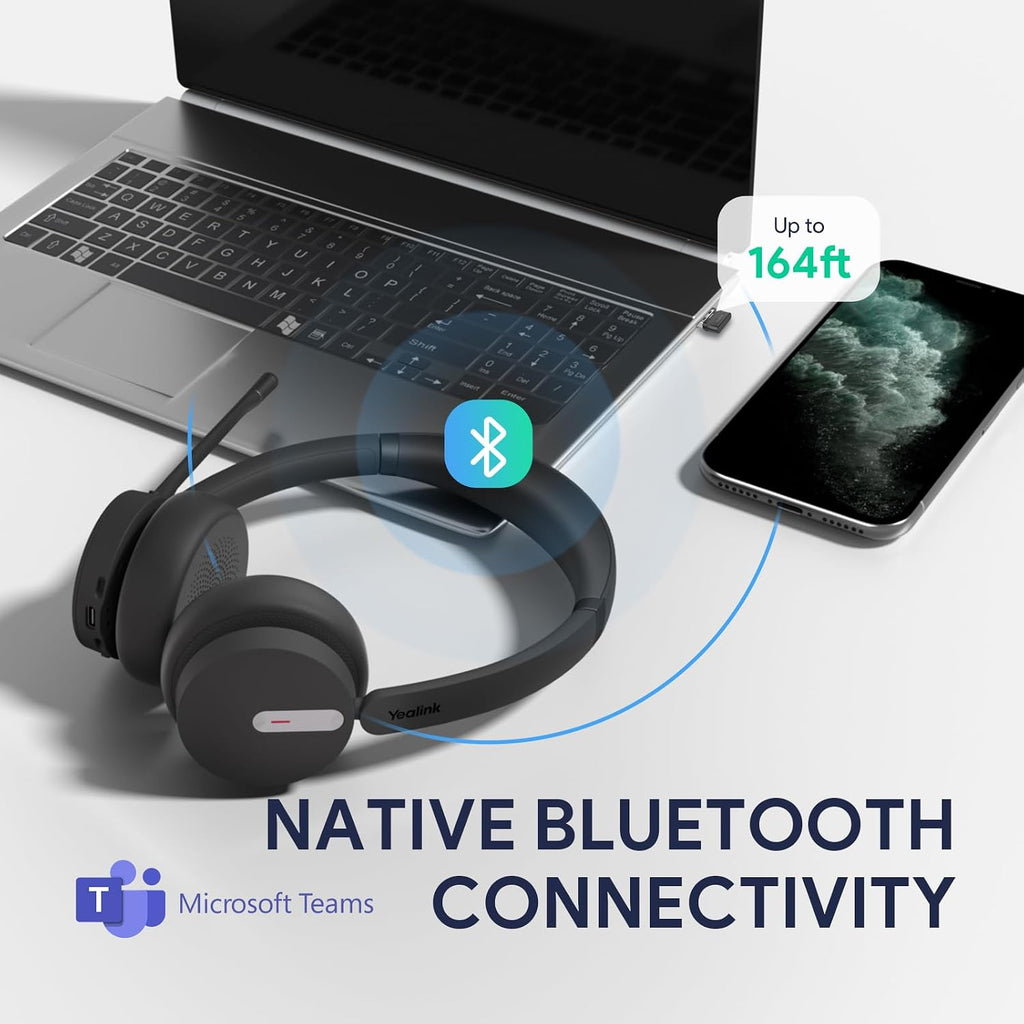 Yealink BH70 Dual Wireless Headset with Mic for Work, Bluetooth Headphone with Teams Certification, up to 35h Talk Time, 147g All-Day Wearing Comfort, Include USB-C/A Dongle & BHC70 Charging Stand