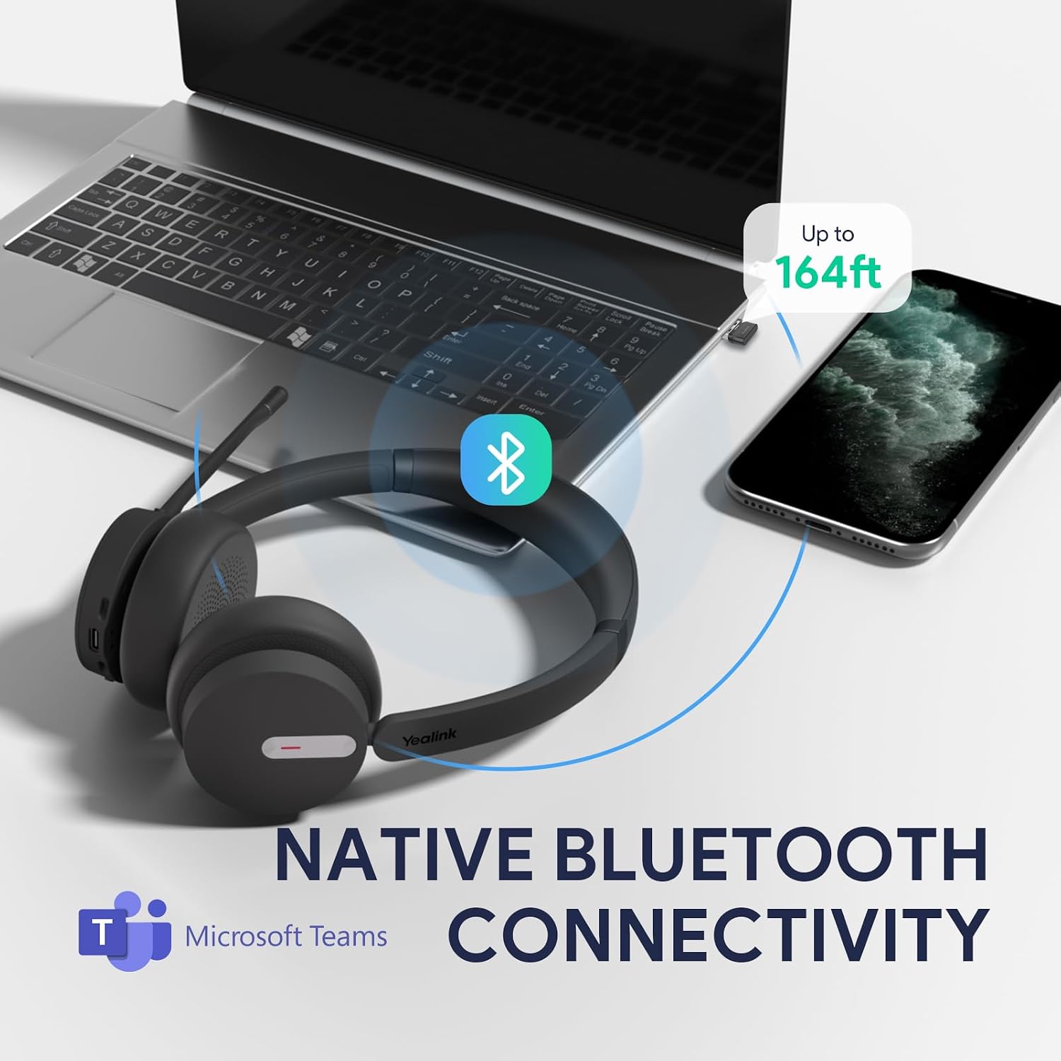 Yealink BH70 Dual Wireless Headset with Mic for Work, Bluetooth Headphone with Teams Certification, up to 35h Talk Time, 147g All-Day Wearing Comfort, Include USB-C/A Dongle & BHC70 Charging Stand
