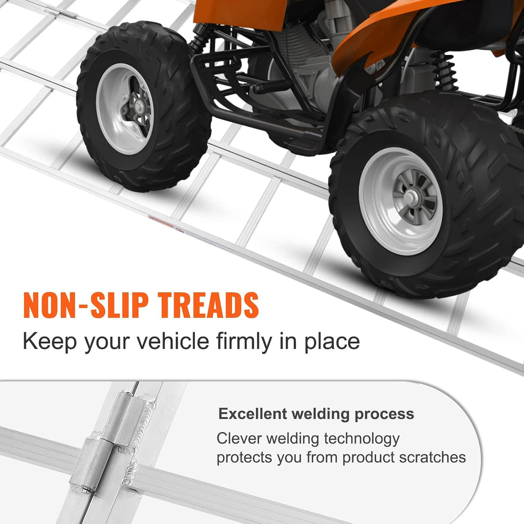 VEVOR Aluminum Ramps, 1500 lbs, Folding Loading Ramp with Load Straps, Tri-Fold Ramp for Motorcycles,UTVs, ATVs, Trucks, Lawnmowers, Snow Blowers, 77' L x 54' W, Sliver