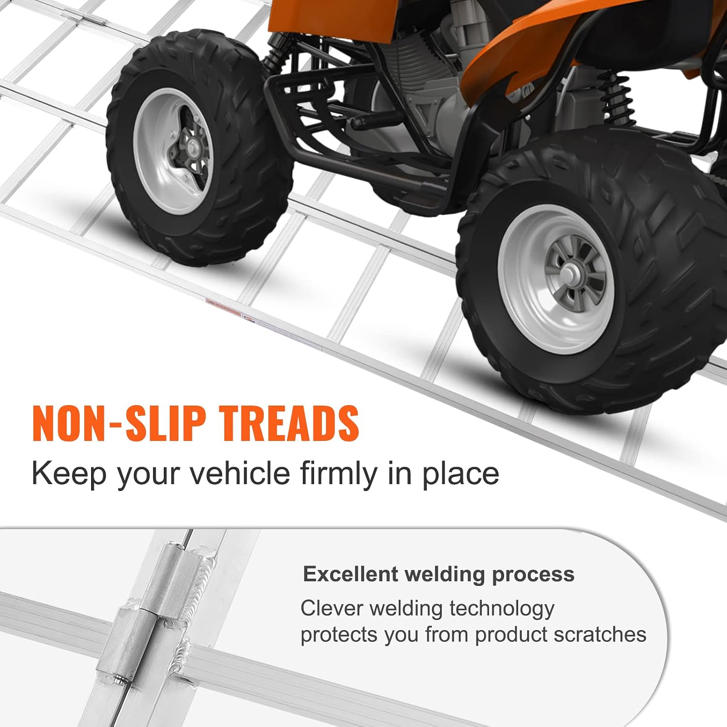 VEVOR Aluminum Ramps, 1500 lbs, Folding Loading Ramp with Load Straps, Tri-Fold Ramp for Motorcycles,UTVs, ATVs, Trucks, Lawnmowers, Snow Blowers, 77' L x 54' W, Sliver