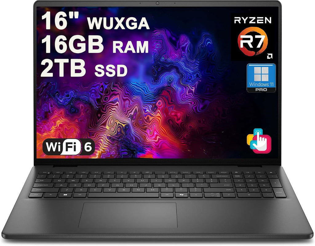 Dell 16 Laptop 16' WUXGA Touchscreen AMD 8-core Ryzen 7 250 16GB DDR5 2TB SSD Backlit ExpressCharge Wi-Fi6 for Creator Designer Business Professional Work Win11Pro
