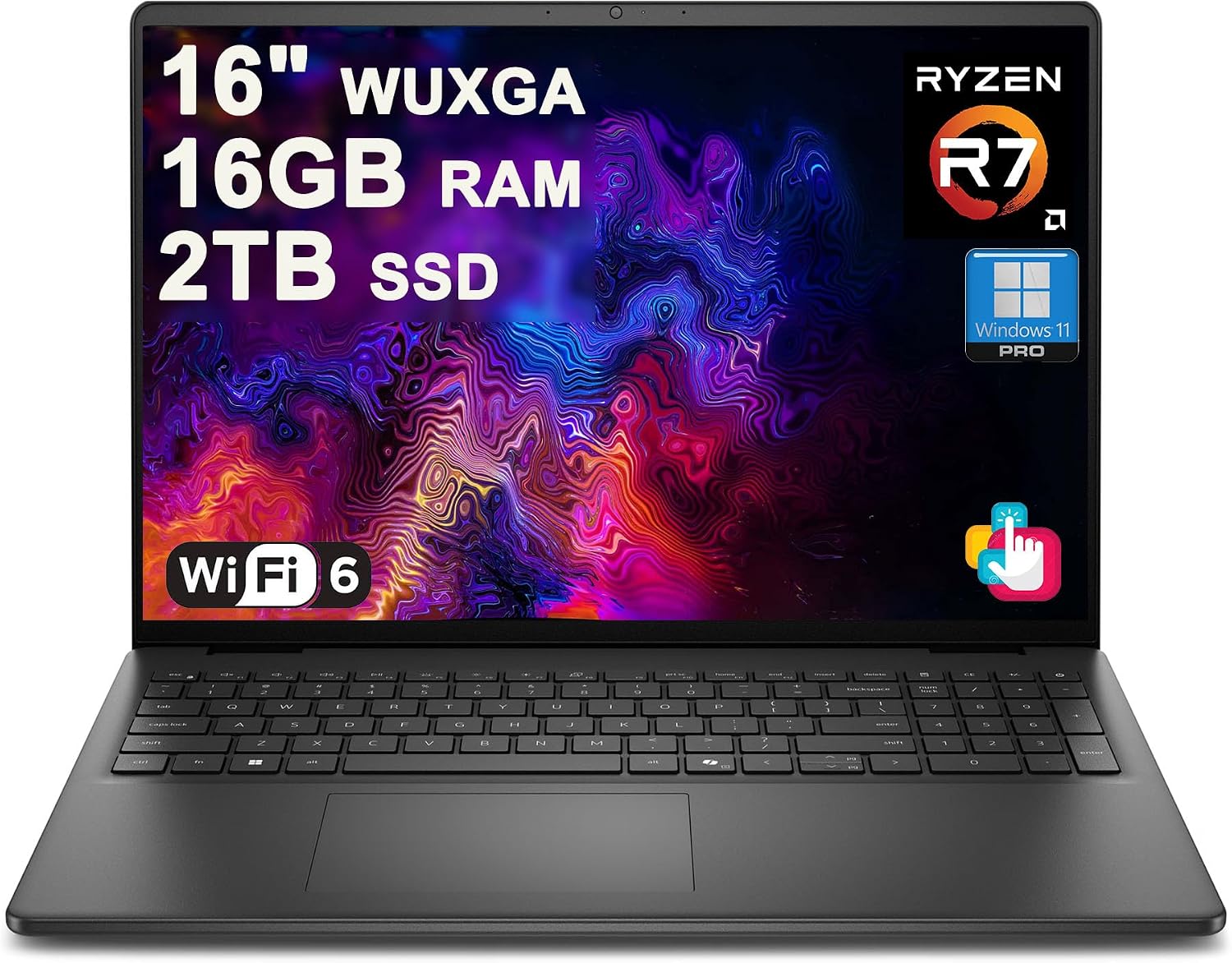 Dell 16 Laptop 16' WUXGA Touchscreen AMD 8-core Ryzen 7 250 16GB DDR5 2TB SSD Backlit ExpressCharge Wi-Fi6 for Creator Designer Business Professional Work Win11Pro