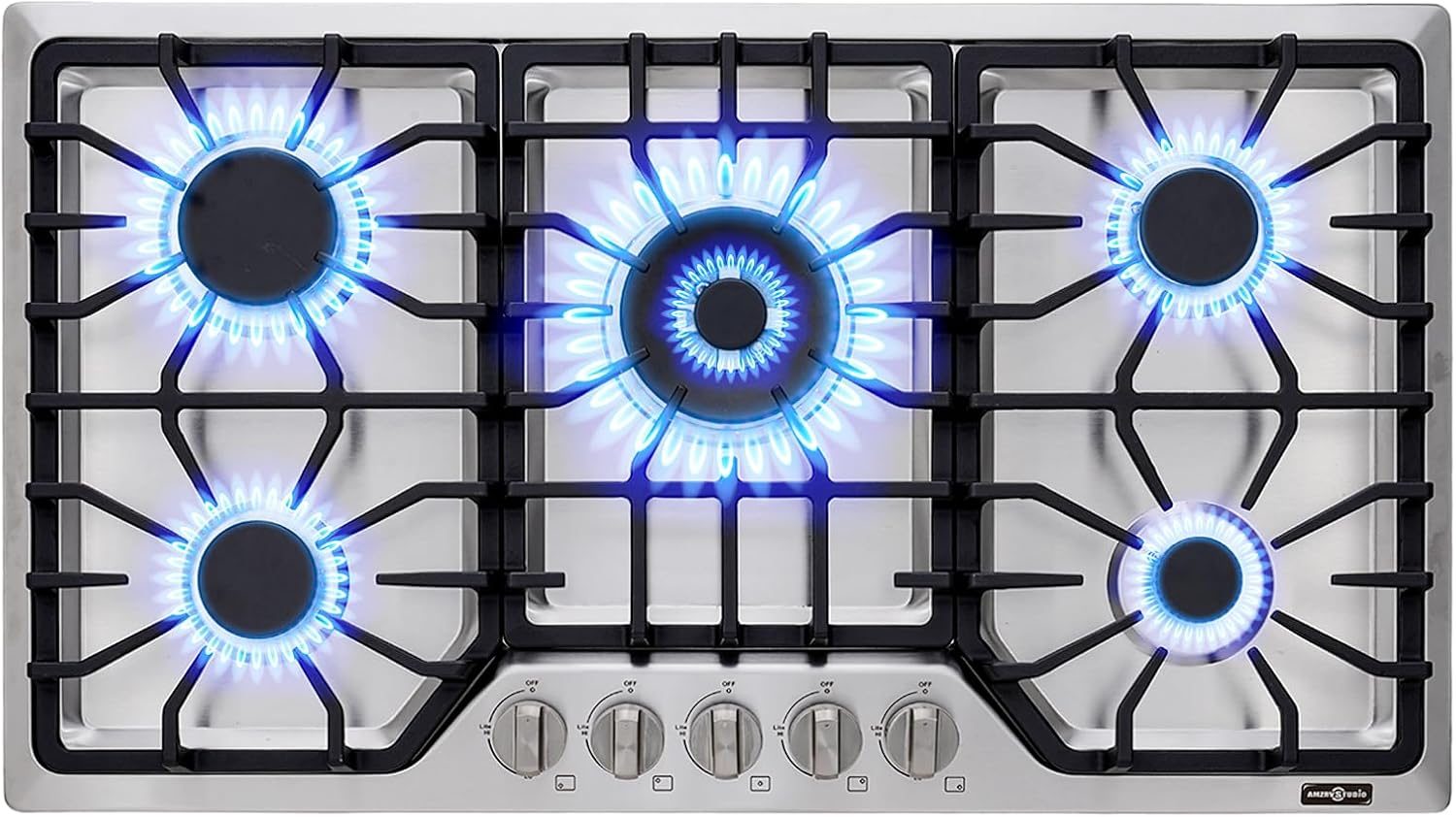 30 inch Gas Cooktop with 5 Italy SABAF Powerful Burners.Max 48,300 BTU/hr Built-in Gas Stove top of 304 Stainless steel,NG/LPG Convertible,ETL.
