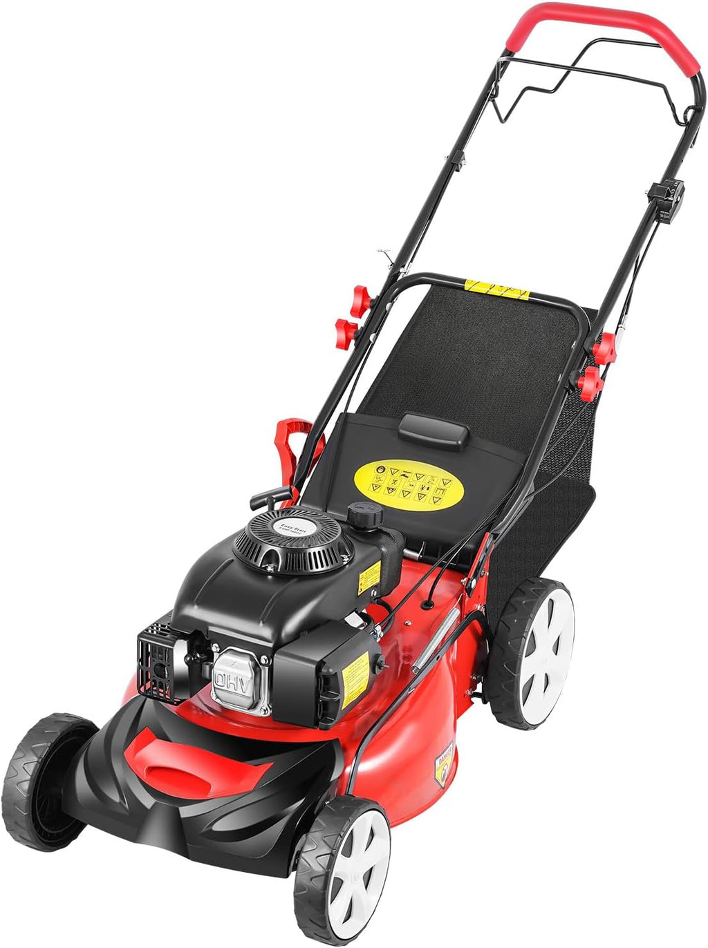 20 Inch Self Propelled Gas Lawn Mower, 140CC 4-Stroke OHV Engine 5HP, 8-Position Height Adjustment 1-3.2in, 15.9Gal Large Grass Catcher Cordless Push Lawn Mowers for Garden Yard