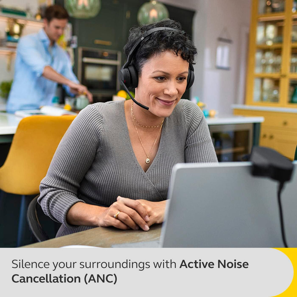 Jabra Evolve2 55 Stereo Wireless Headset - Features AirComfort Technology, Noise-Cancelling Mics & Active Noise Cancellation - Works with UC Platforms Such as Zoom & Google Meet - Black