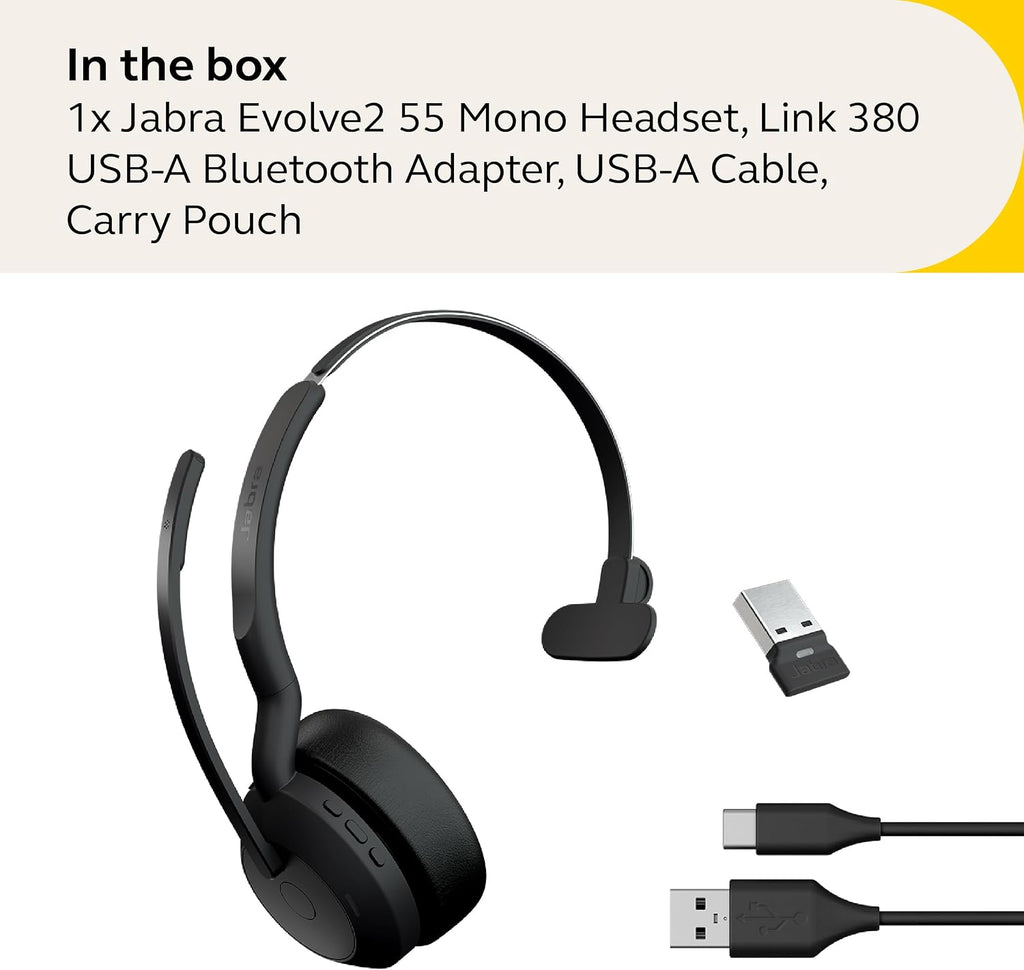 Jabra Evolve2 55 Mono Wireless Headset - Features AirComfort Technology, Noise-Cancelling Mics & Active Noise Cancellation - Works with UC Platforms Such as Zoom & Google Meet - Black