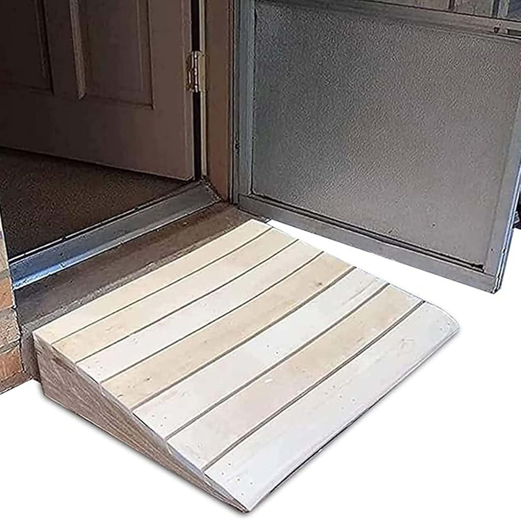 Transition Ramps 11.8x13.3x5in, Wood Threshold Ramp, Portable Mobile Threshold Rise Ramps, with Non-Slip Grooves, for Front Doors, Garage Doorways, Patios, Elderly Residential Home