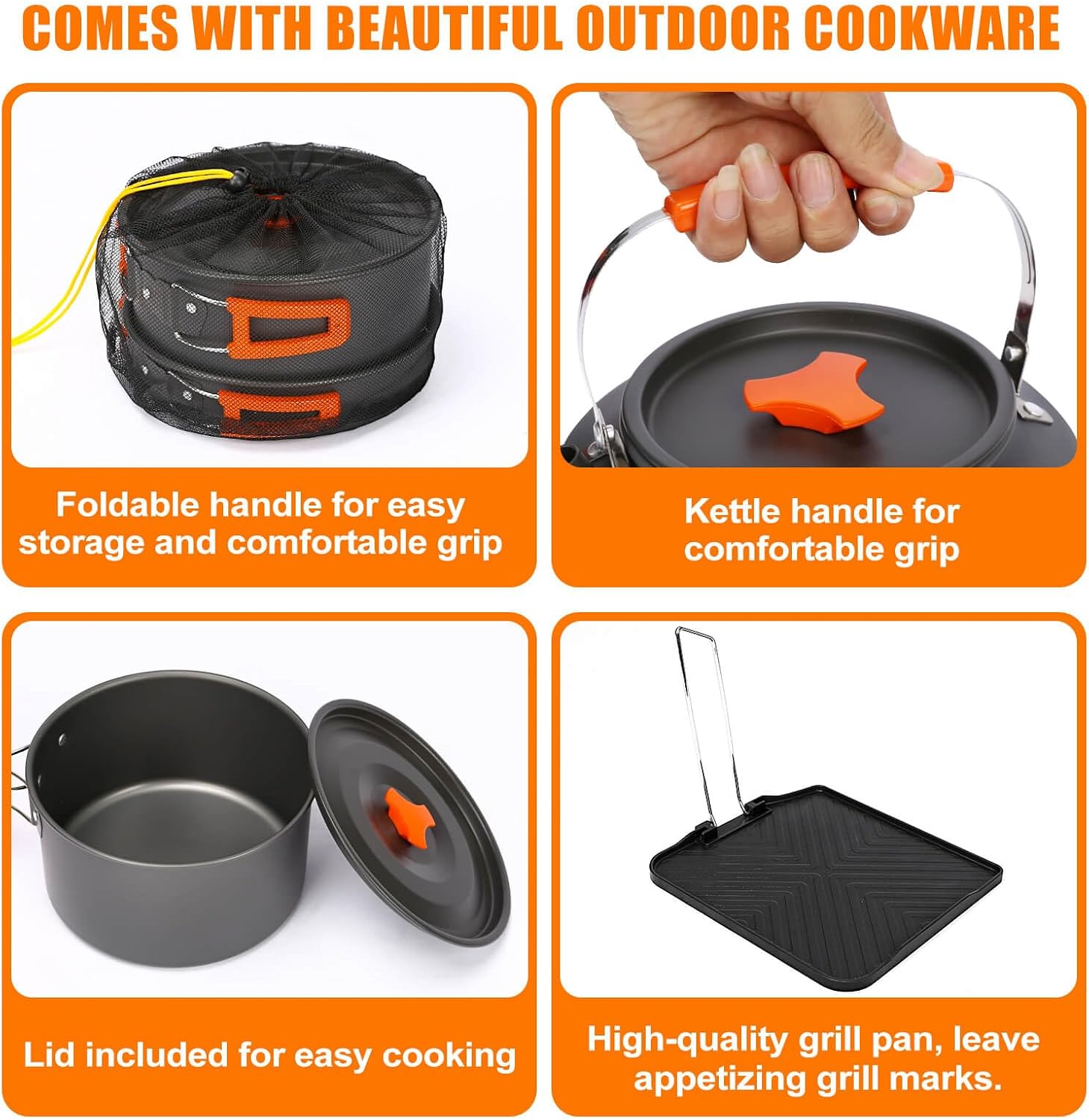 Hisencn Camping Stove,2 Burner Propane Stove,20000 BTU/h Camping Cooking set Includes Frying Pan,Kettle and Pot,Adjustable Burners & Piezo Ignition,Portable stove for camping Outdoor,Red