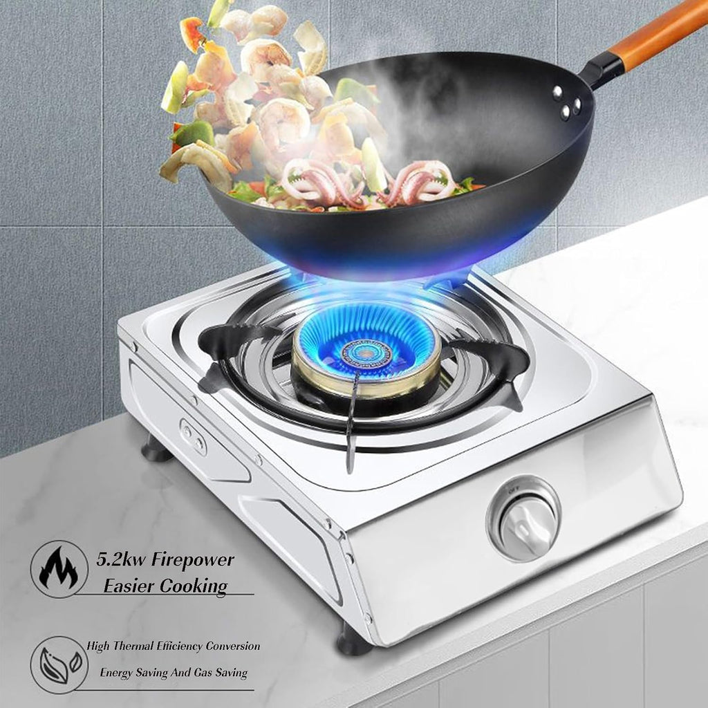 Single Burner Gas Stove,Commercial Gas Stock Pot Range,High Pressure Single Propane Burner,Stainless Steel, Ideal for Kitchens,Apartments
