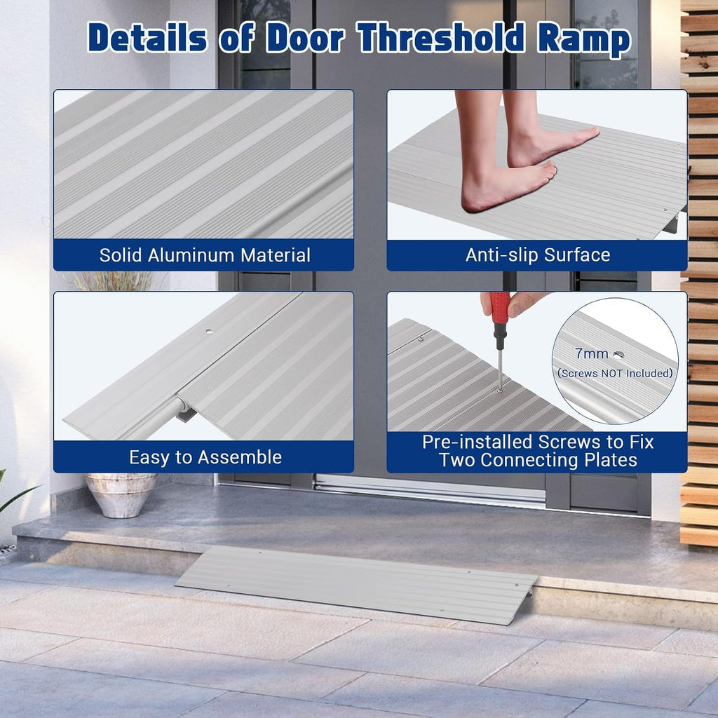 2' Rise Door Threshold Ramp,Aluminum Alloy Entry Ramp for Wheelchair Scooters Power Chairs Walkers