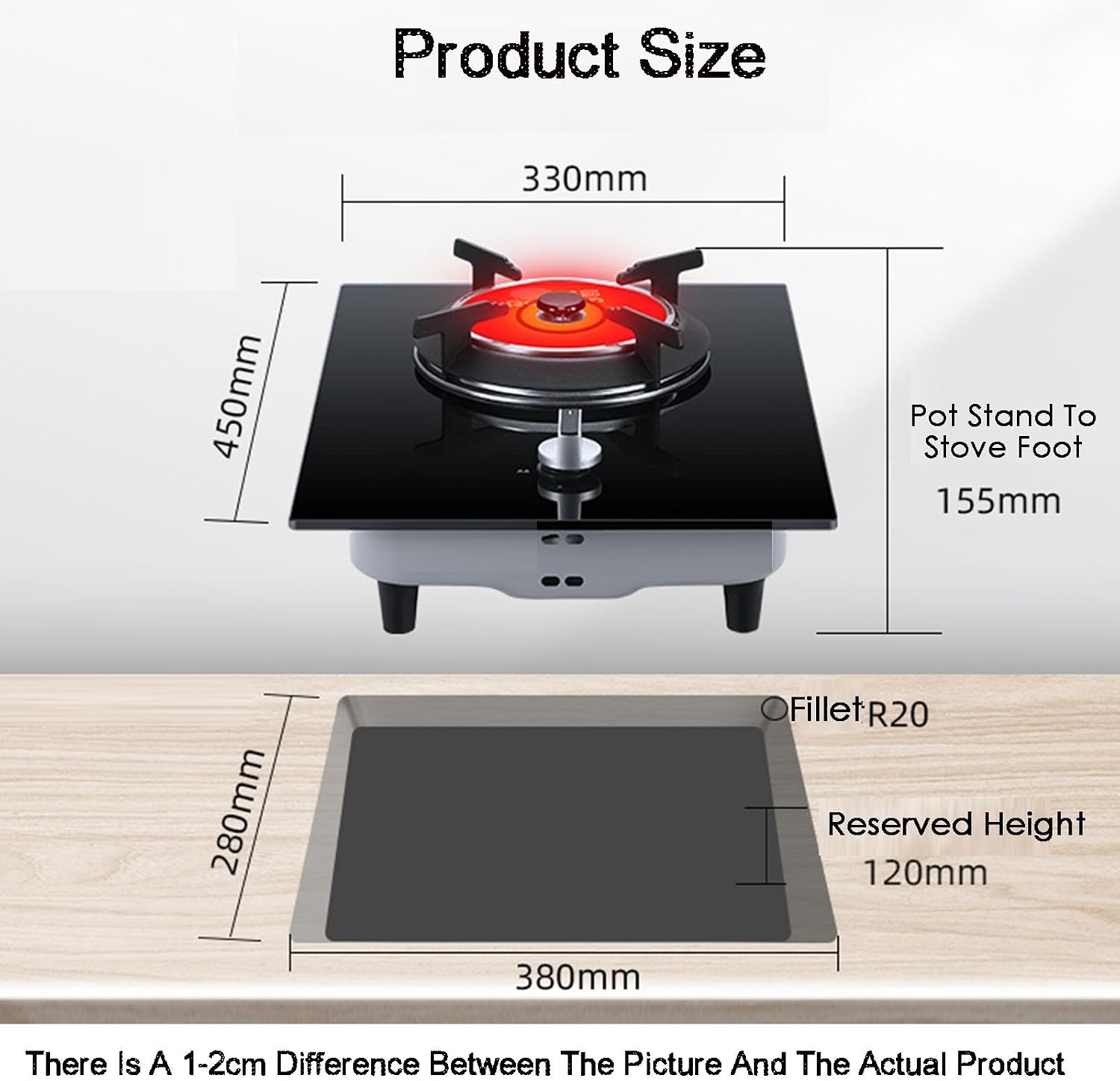 Single-Burner Gas Stove,Black Glass Cast Iron Pot Holder,with flameout Protection Device,for Restaurant,Home(LPG)