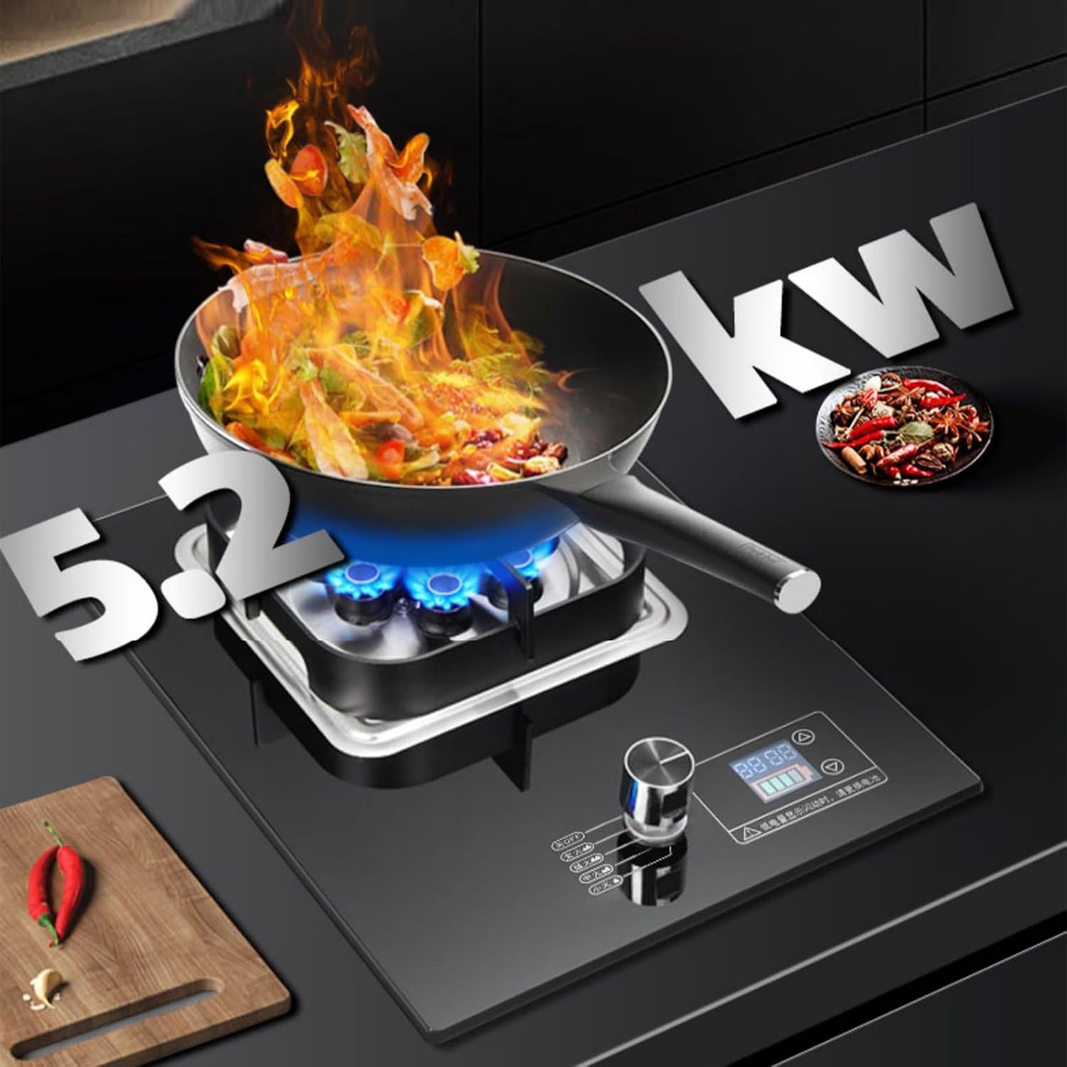 Gas Stove,Single Burner,5.2KW Camping Gas Cooker,Gas/LP Gas Conversion Stove,Tempered Glass Cast Iron Pot Rack,with Flameout Protection and Timer,for Home Kitchen(LPG)