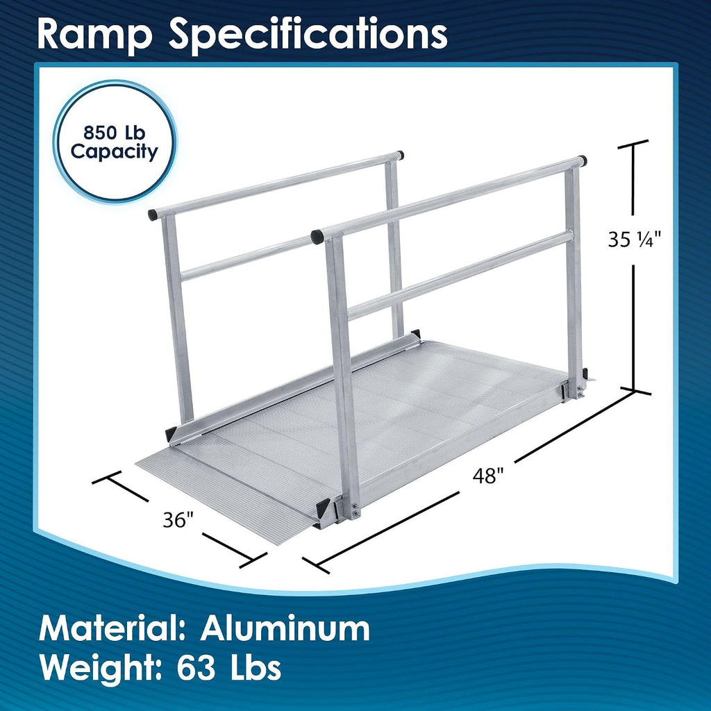 5' Wheelchair Ramp for Home Steps, 850 lb Capacity, Handrails, Non-Slip, Entry Access for Mobility Scooters, Power Chairs, Silver Spring