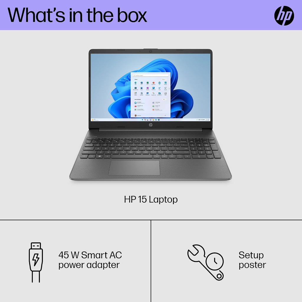 HP 15 inch Laptop, FHD Display, 12th Generation Intel Core i3-1215U, 8 GB RAM, 128 GB SSD, Intel UHD Graphics, Windows 11 Home in S Mode, 15-dy5599nr (2023)