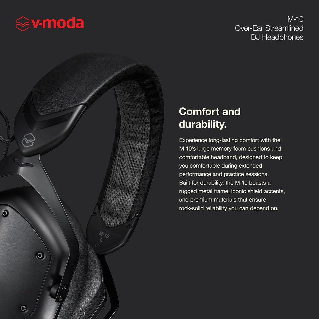 V-Moda M-10 | Streamlined Over-Ear DJ Headphones | Tuned for DJs & Beat-Driven Music | Deep Bass with High-End Clarity | Memory Foam Cushions for Long Performance | Durable Closed-Back Design | Black