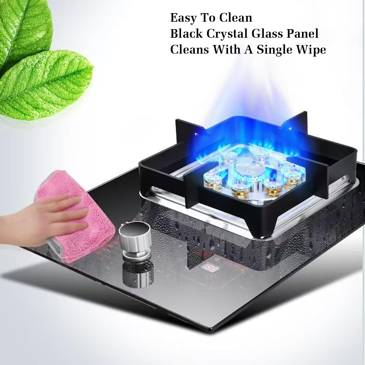 Gas Stove with 1 Burner,5.2KW Nine-Cavity High-fire Timer,Kitchen Counter Top Stove,Tempered Glass Cast Iron Pot Rack,with Flameout Protection,for Home Kitchen(LPG)