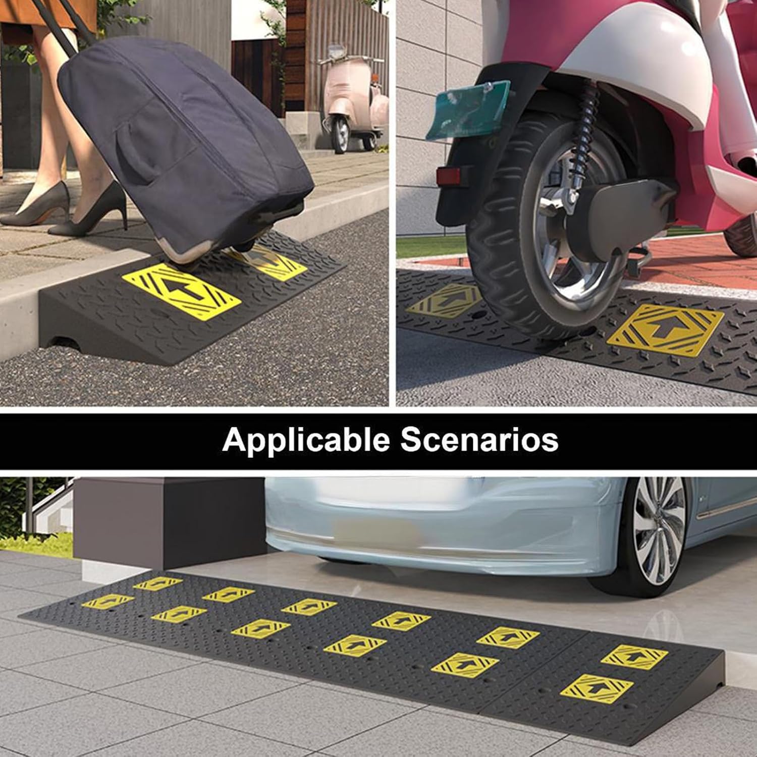 Heavy Duty 6614lb/3000kg Curb Ramp, Non-Slip Surface, Threshold Ramp with Yellow Arrow, Suitable for Car, Motorcycle, Bike, Wheelchair(80 * 50 * 22cm/31 * 20 * 8.7)