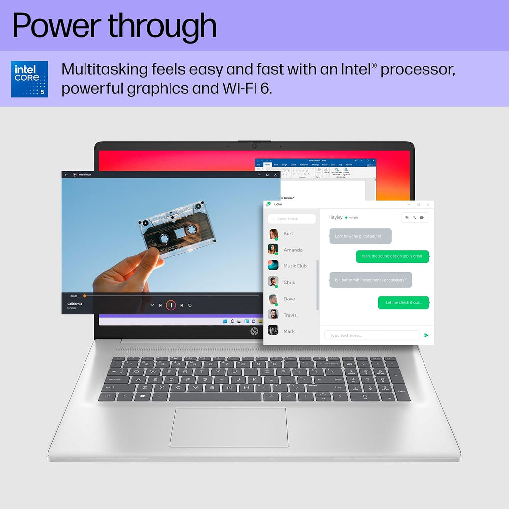 HP 17.3' IPS Anti-Glare FHD (1920 x 1080), Laptop - Intel Core 5 Processor 120U (10-Core) 5.0GHz Max Turbo - Windows 11, Wi-Fi 6 (2 x 2), Backlit Keyboard, 512GB M.2 SSD, 16GB RAM